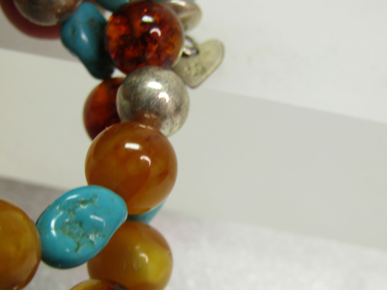 Southwestern Sterling, Turquoise, Amber, Beaded Coiled Bracelet, Jay King, 1990's-200 - 2