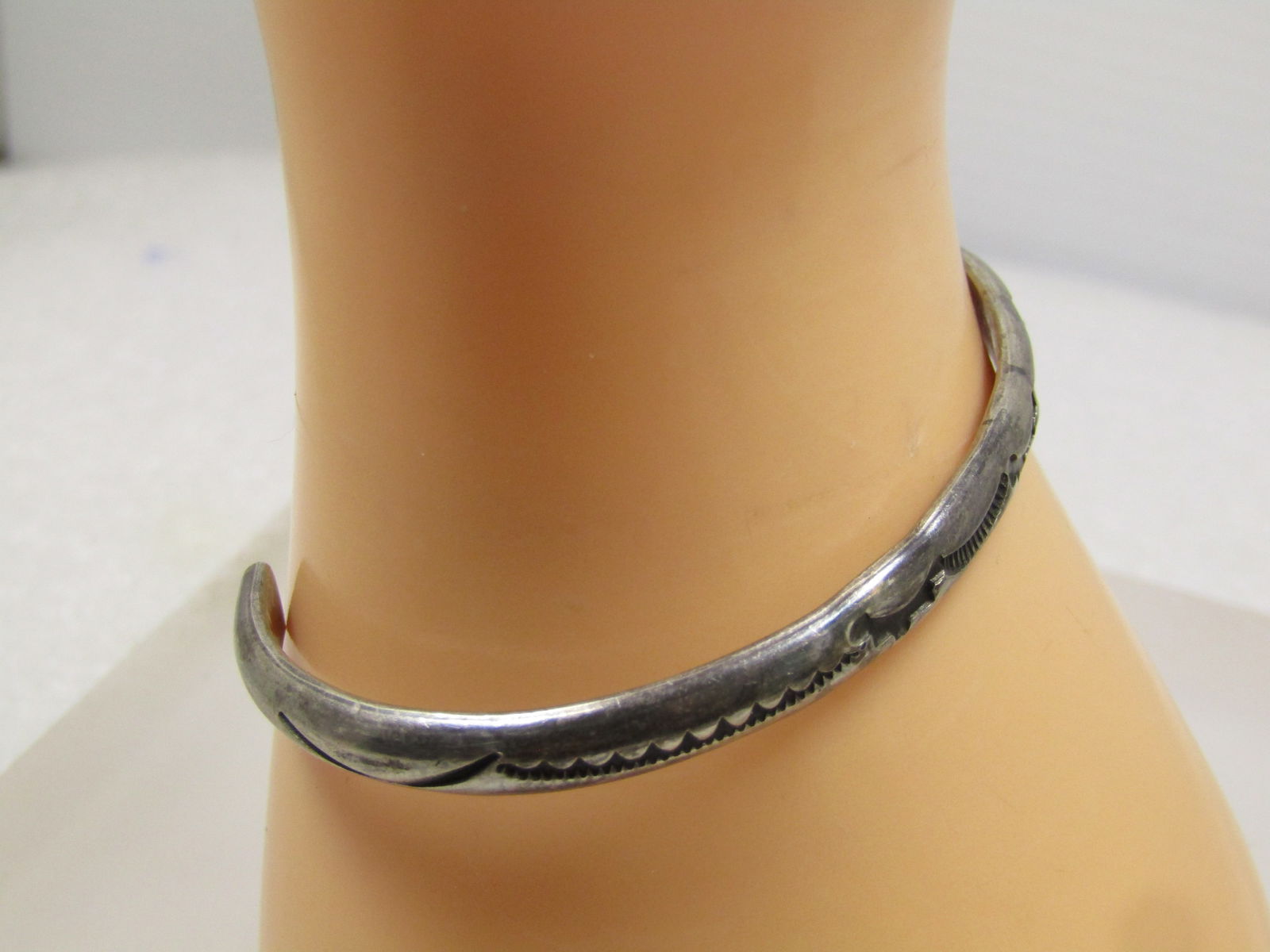 Vintage Navajo Stamped Cuff Bracelet, 6.5", 1960's-1970's, Signed E. Y. (Elsie Yazzie) - 4