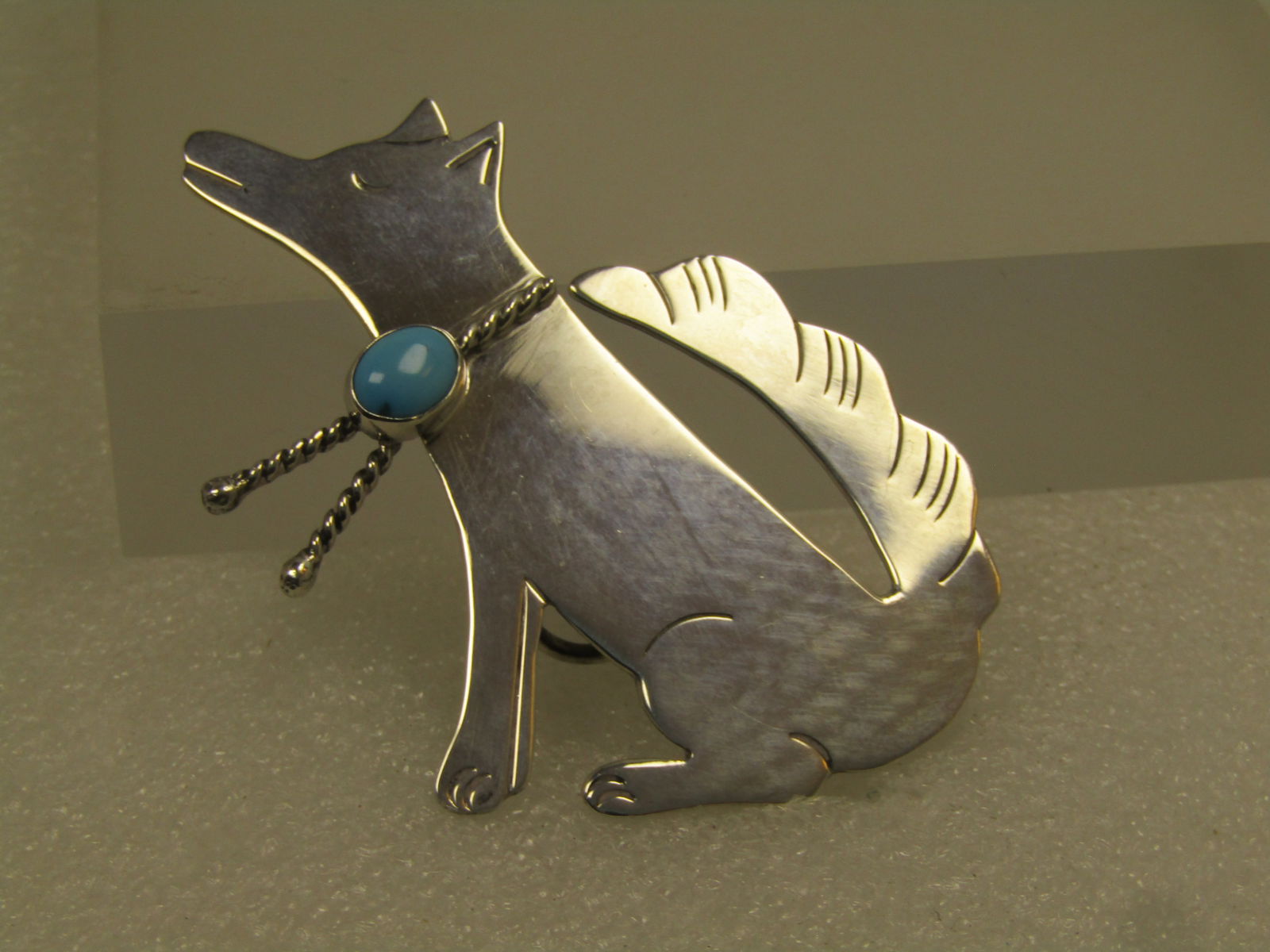 Vintage Sterling Southwestern Wolf With Turquoise, Bolo/Slide Pendant, 1980's-1990's - 2