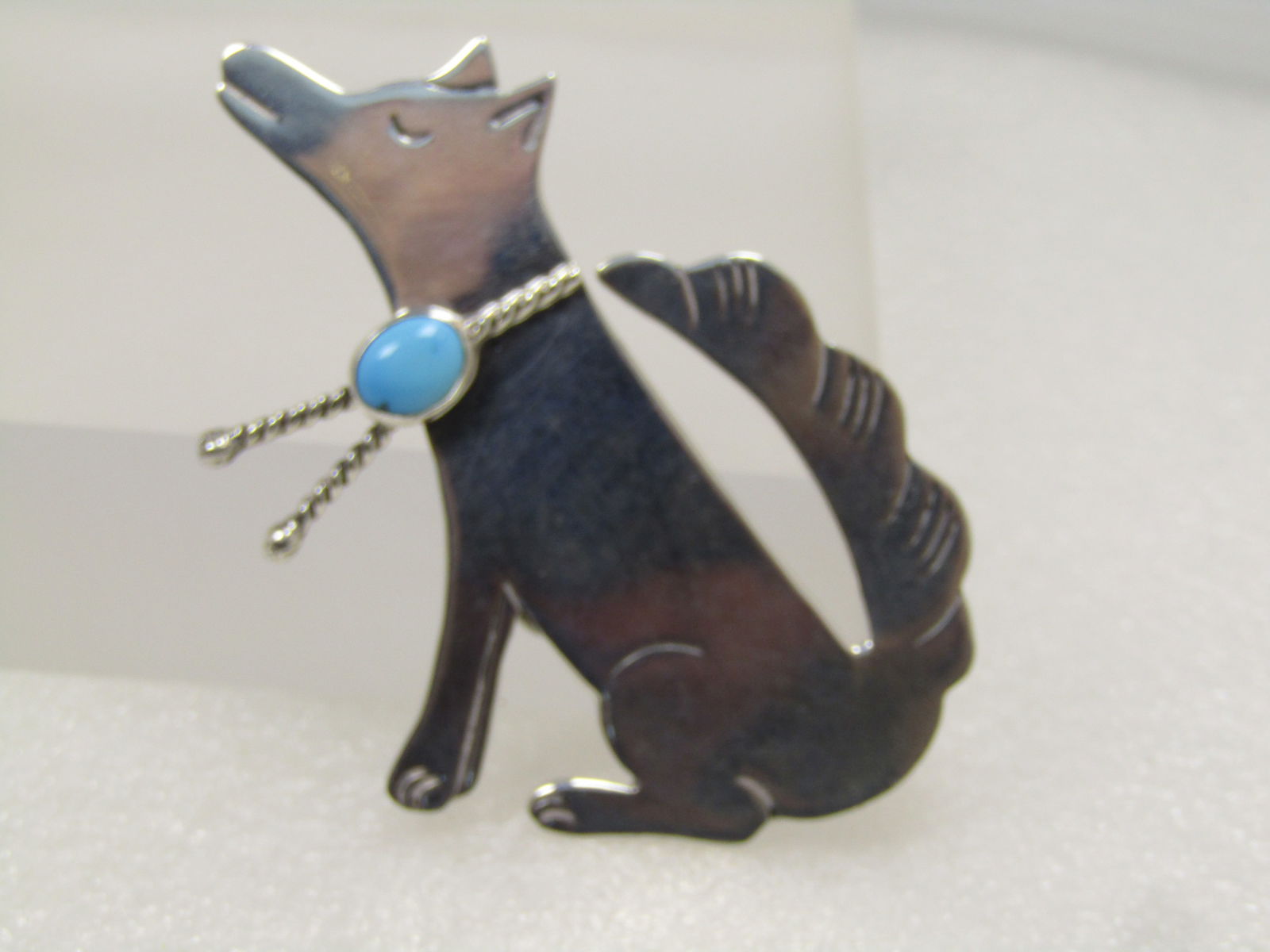 Vintage Sterling Southwestern Wolf With Turquoise, Bolo/Slide Pendant, 1980's-1990's - 3