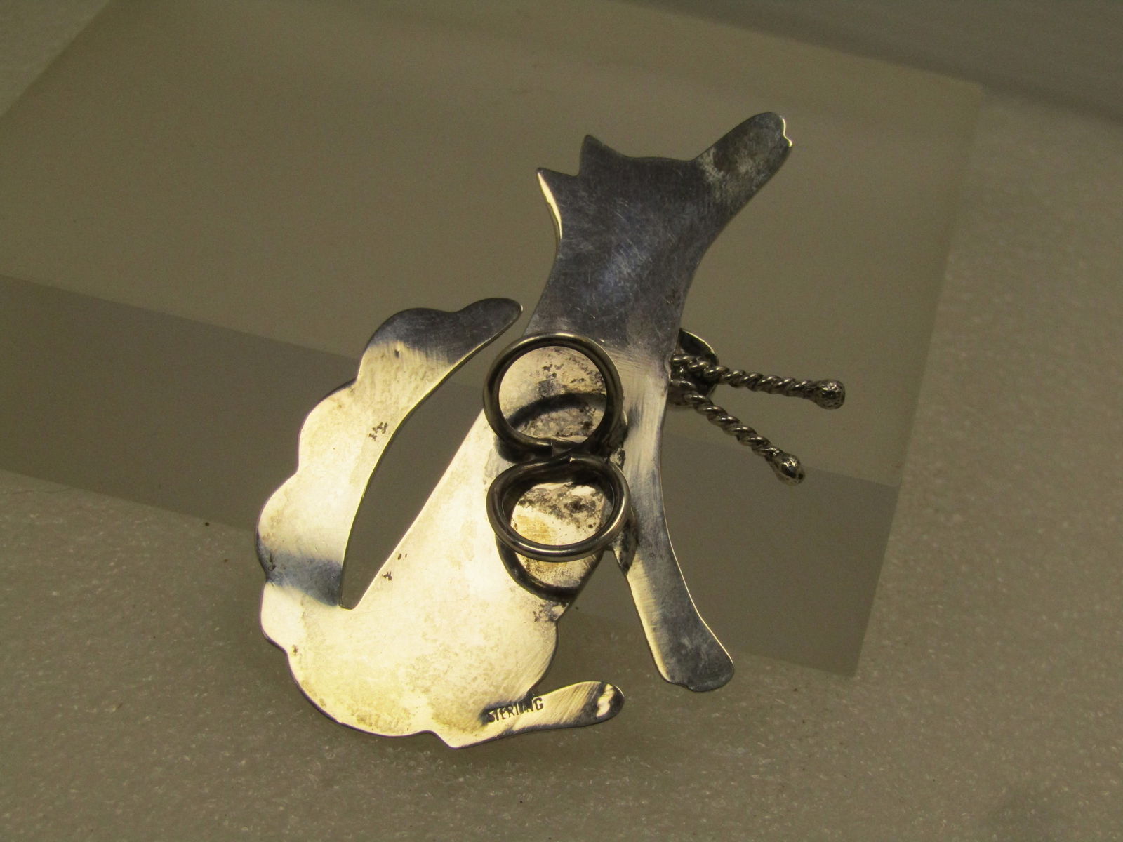 Vintage Sterling Southwestern Wolf With Turquoise, Bolo/Slide Pendant, 1980's-1990's - 4