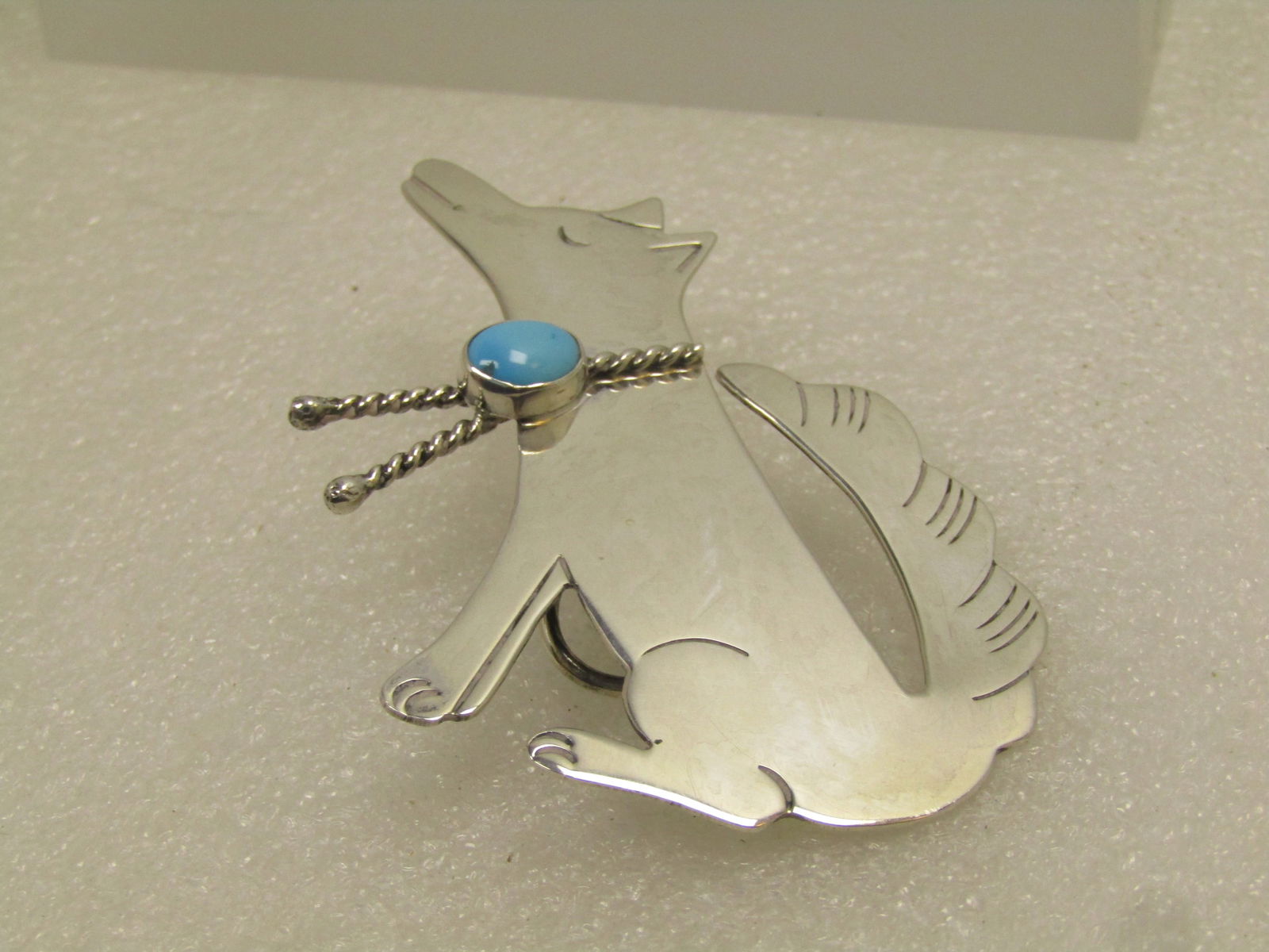 Vintage Sterling Southwestern Wolf With Turquoise, Bolo/Slide Pendant, 1980's-1990's - 5