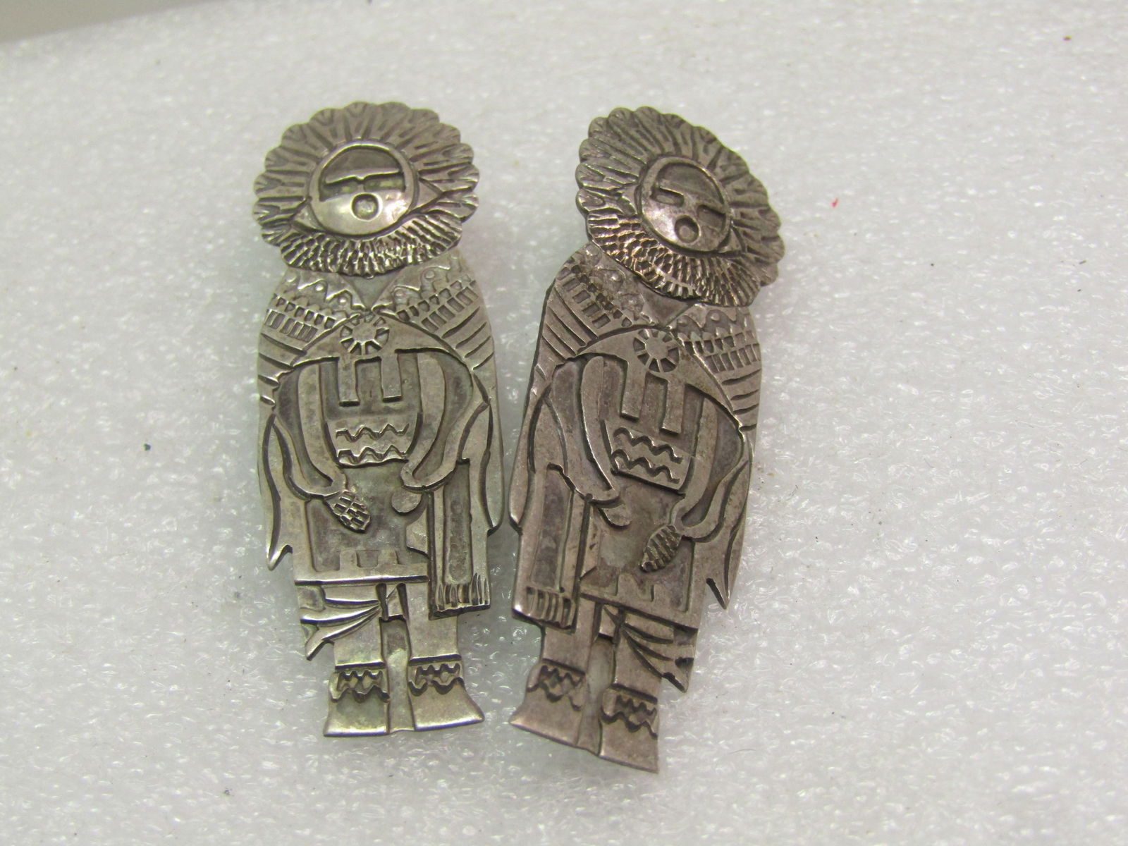Vintage Sterling Southwestern Sunface Kachina Earrings, Pierced 1960's-1970's, 2" - 5
