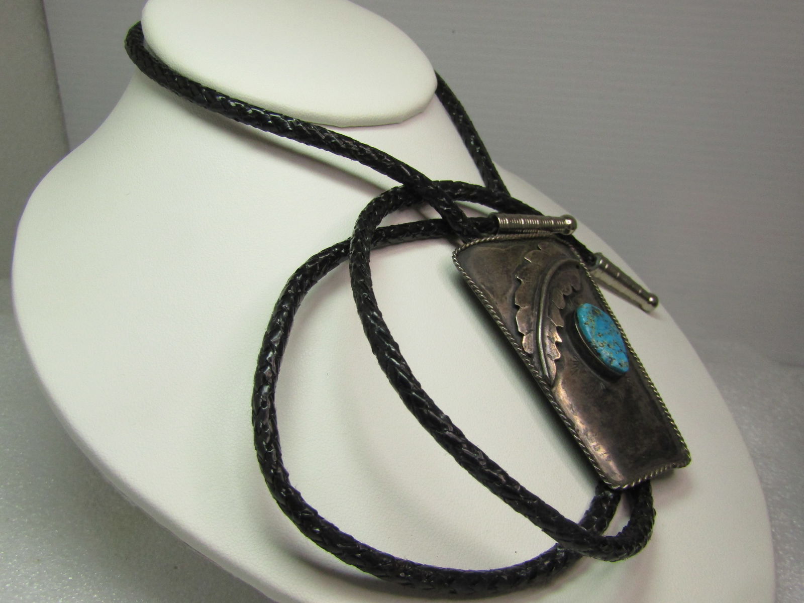 Vintage Sterling Southwestern Turquoise Bolo Tie, 34", 1960's-1970's - 3