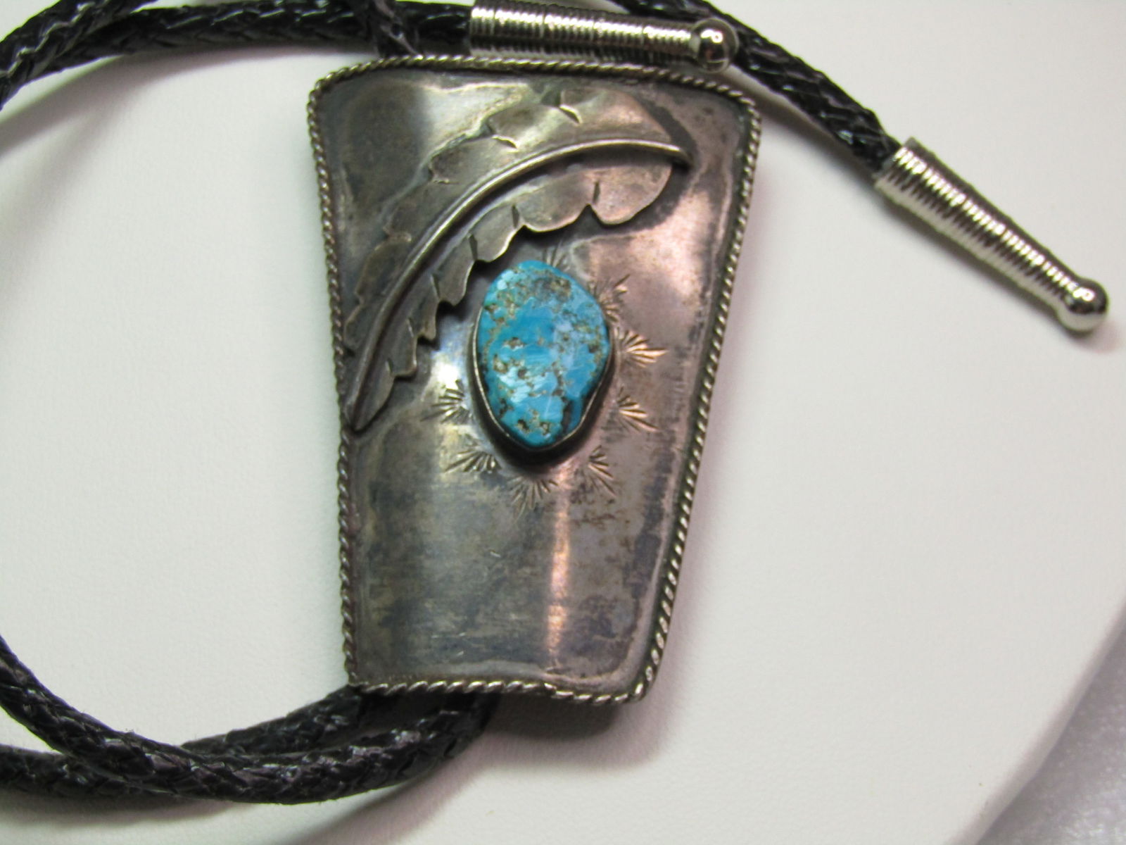 Vintage Sterling Southwestern Turquoise Bolo Tie, 34", 1960's-1970's - 4