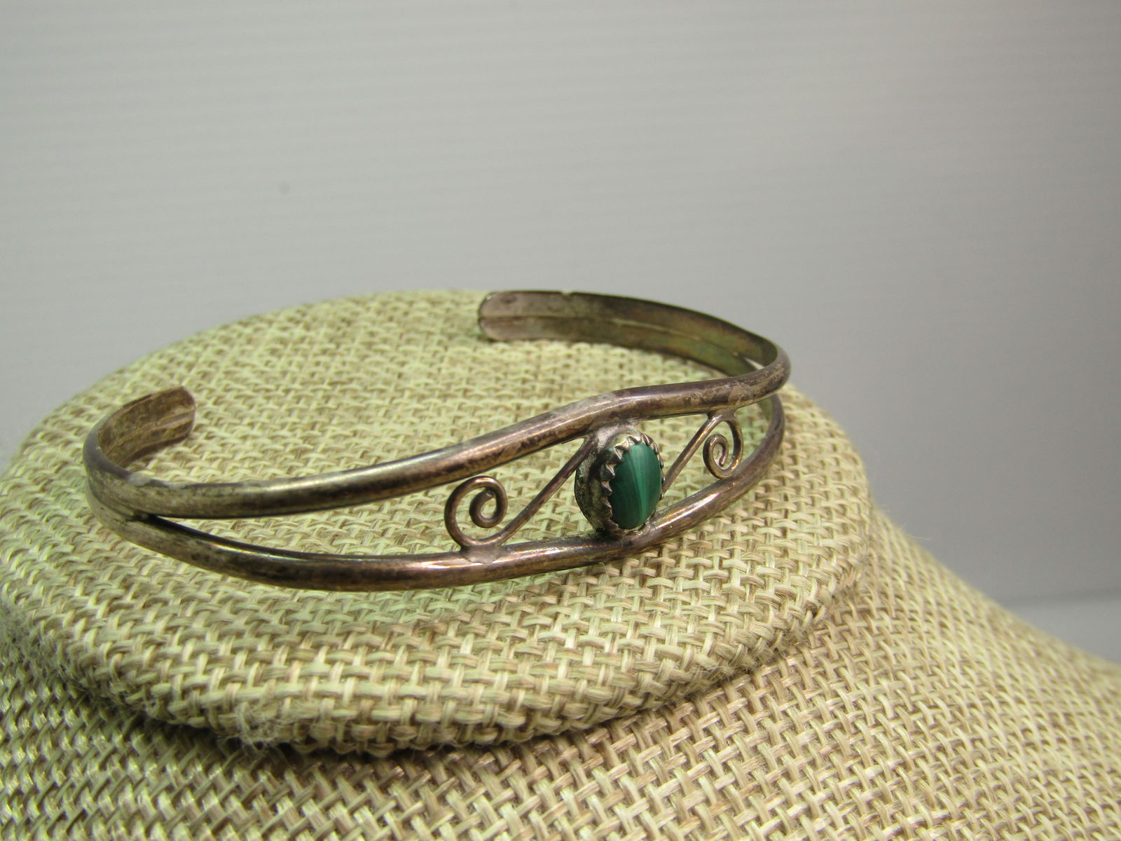 Vintage Sterling Southwestern Malacite Cuff Bracelet, 6.5", 1960's-1970's - 2