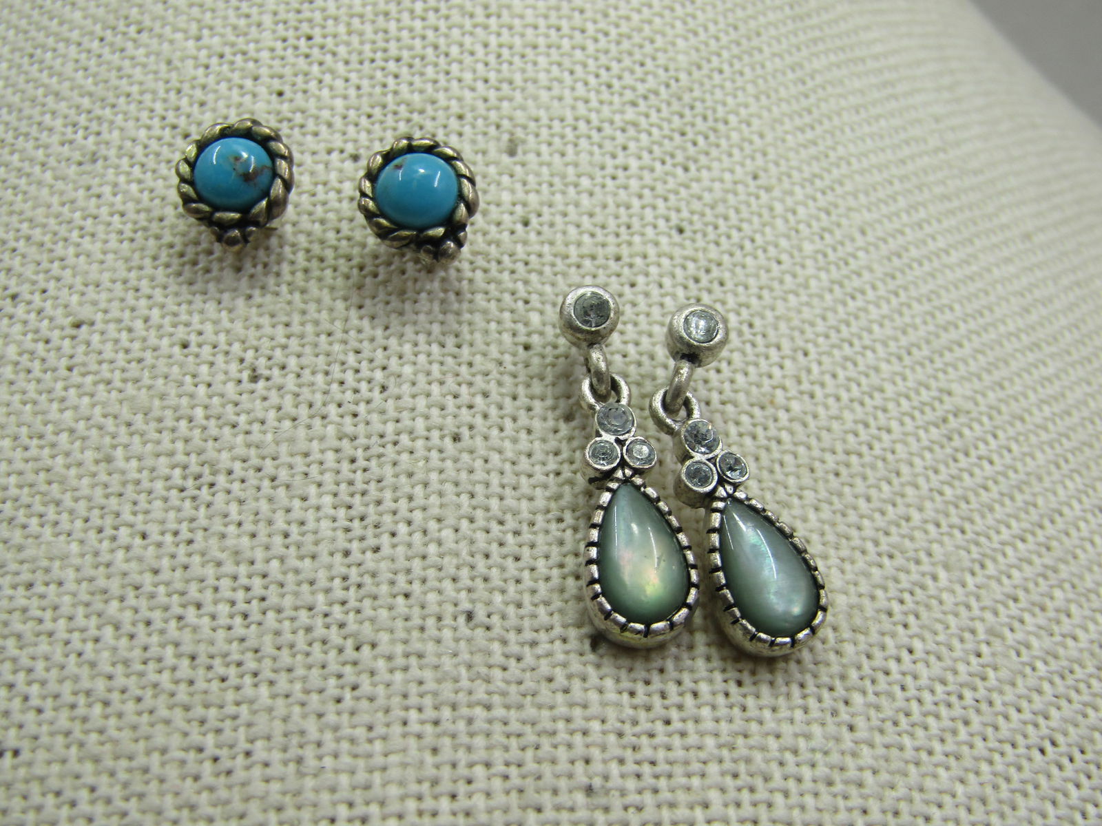 Vintage Sterling Turquoise Earrings & Faux Opal Earrings, Pierced: Title: Vintage Sterling Turquoise Earrings & Faux Opal Earrings, Pierced Description: Vintage Sterling Southwestern Turquoise Earrings & Faux Opal Earrings, Pierced. The studs are marked and tested.