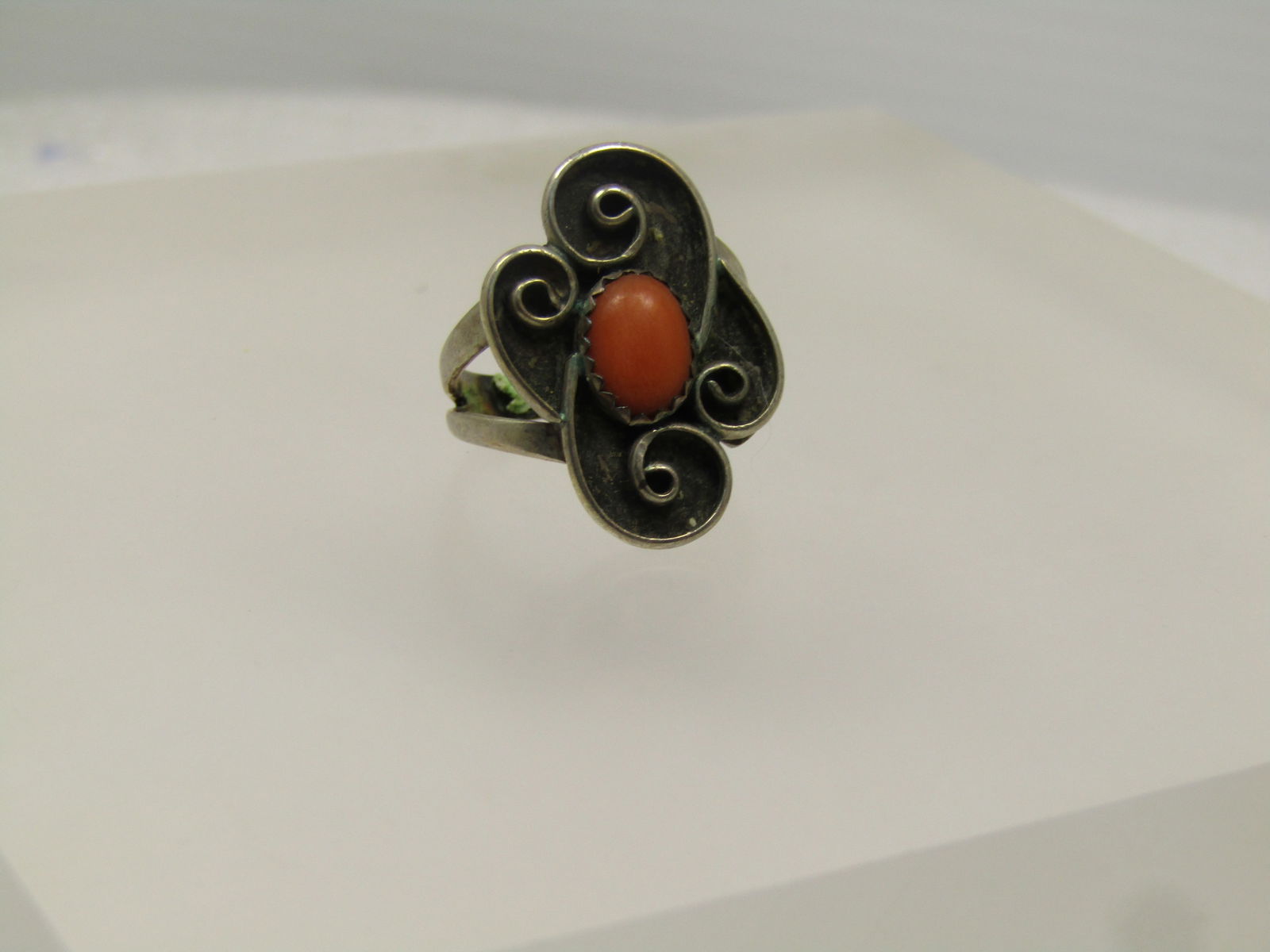 Vintage Sterling Southwestern Coral ring, Sz 5, 1970's-1980's (1 of 6)