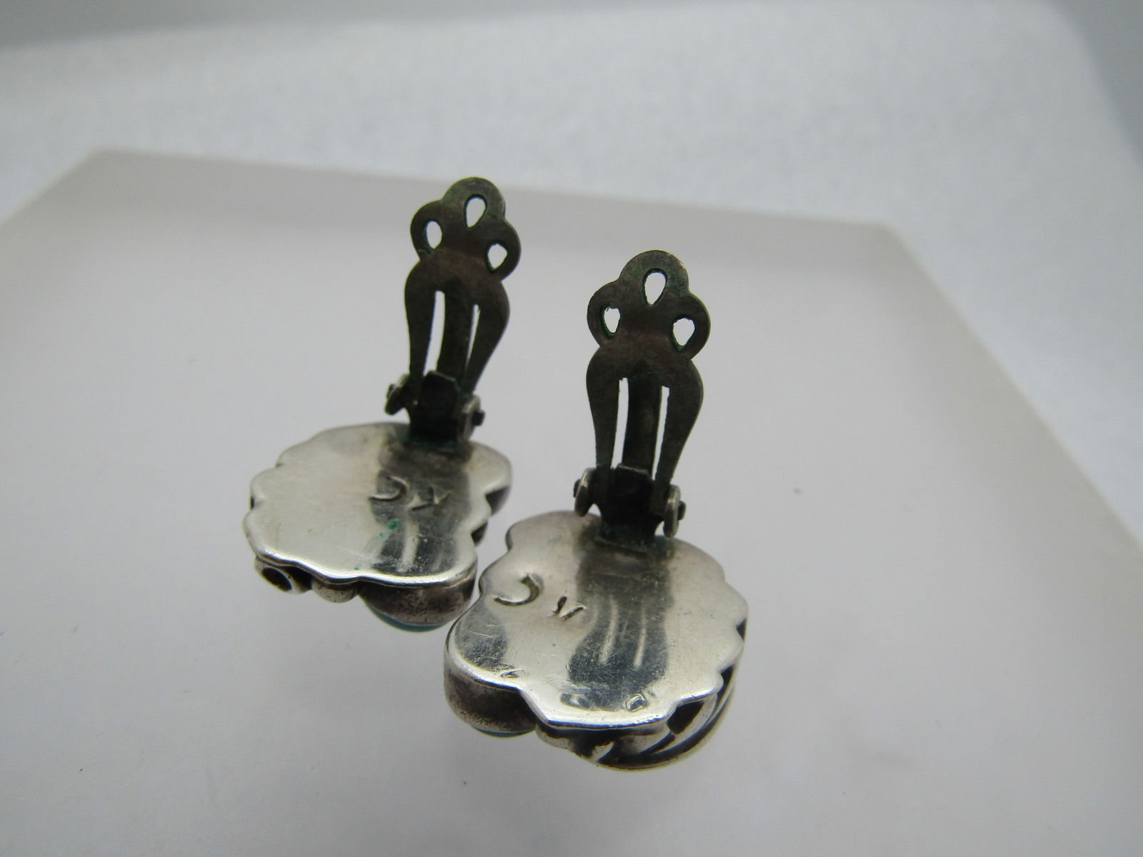 Vintage Sterling Southwestern Turquoise Coral Earrings, Clip, 1960's-1970's, Signed - 4