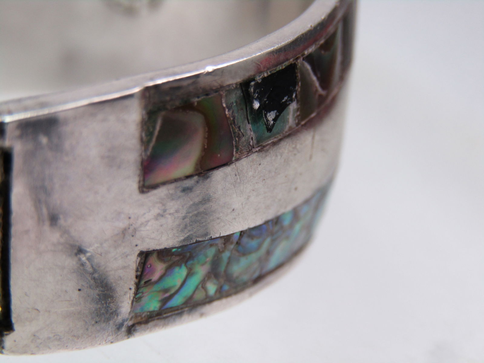 Vintage Sterling Hinged Abalone Cuff Bracelet Signed GAR, Taxco, Mexico, 6.5", 1950's-1970's - 7