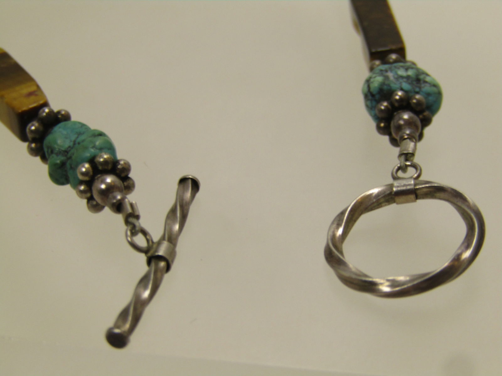 Vintage Sterling Southwestern Turquoise Tiger's Eye Bracelet, 7", Toggle Clasp, 1980's-1990's - 5