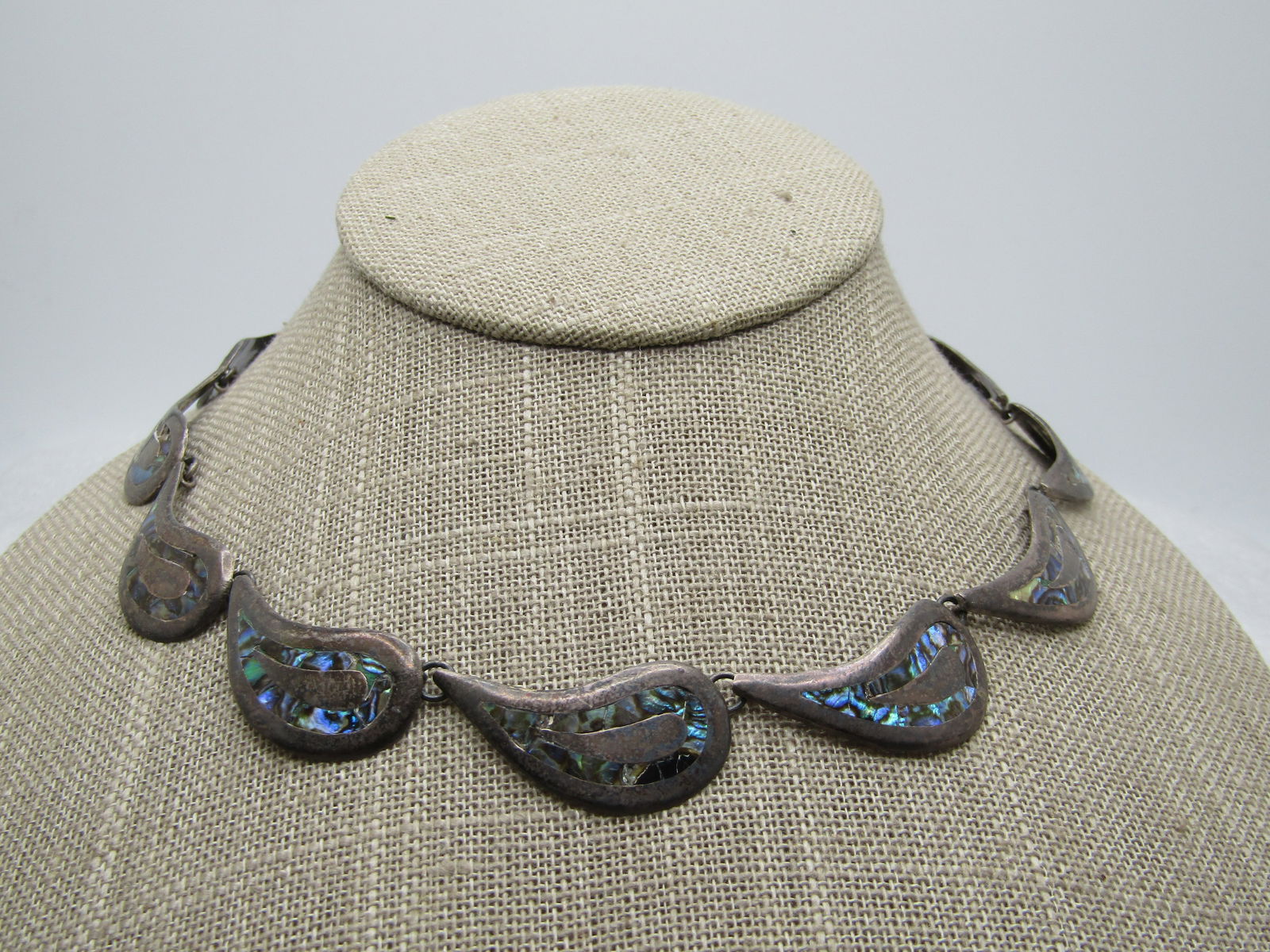 Vintage Sterling Mexican Abalone Necklace, 1940's-1950's, 15", Taxco, Signed (1 of 11)