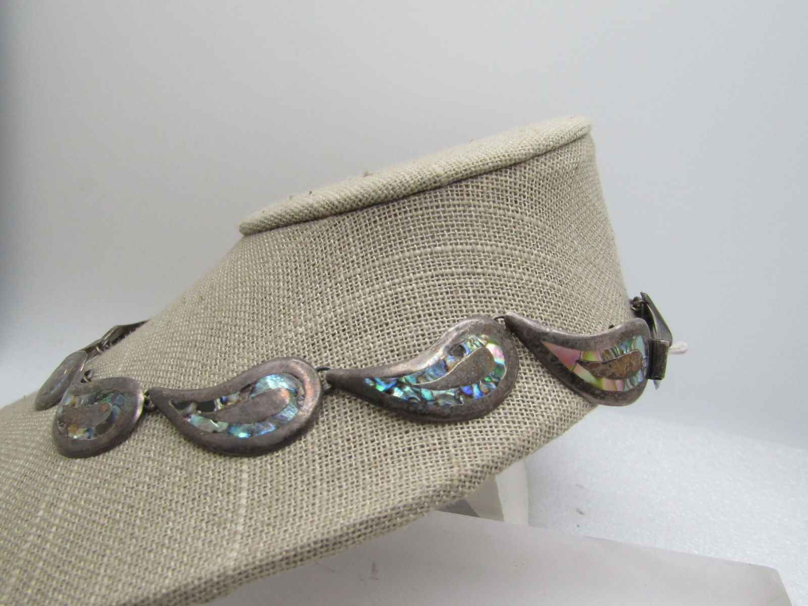 Vintage Sterling Mexican Abalone Necklace, 1940's-1950's, 15", Taxco, Signed - 7