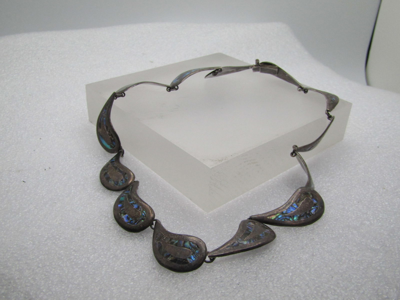 Vintage Sterling Mexican Abalone Necklace, 1940's-1950's, 15", Taxco, Signed - 8