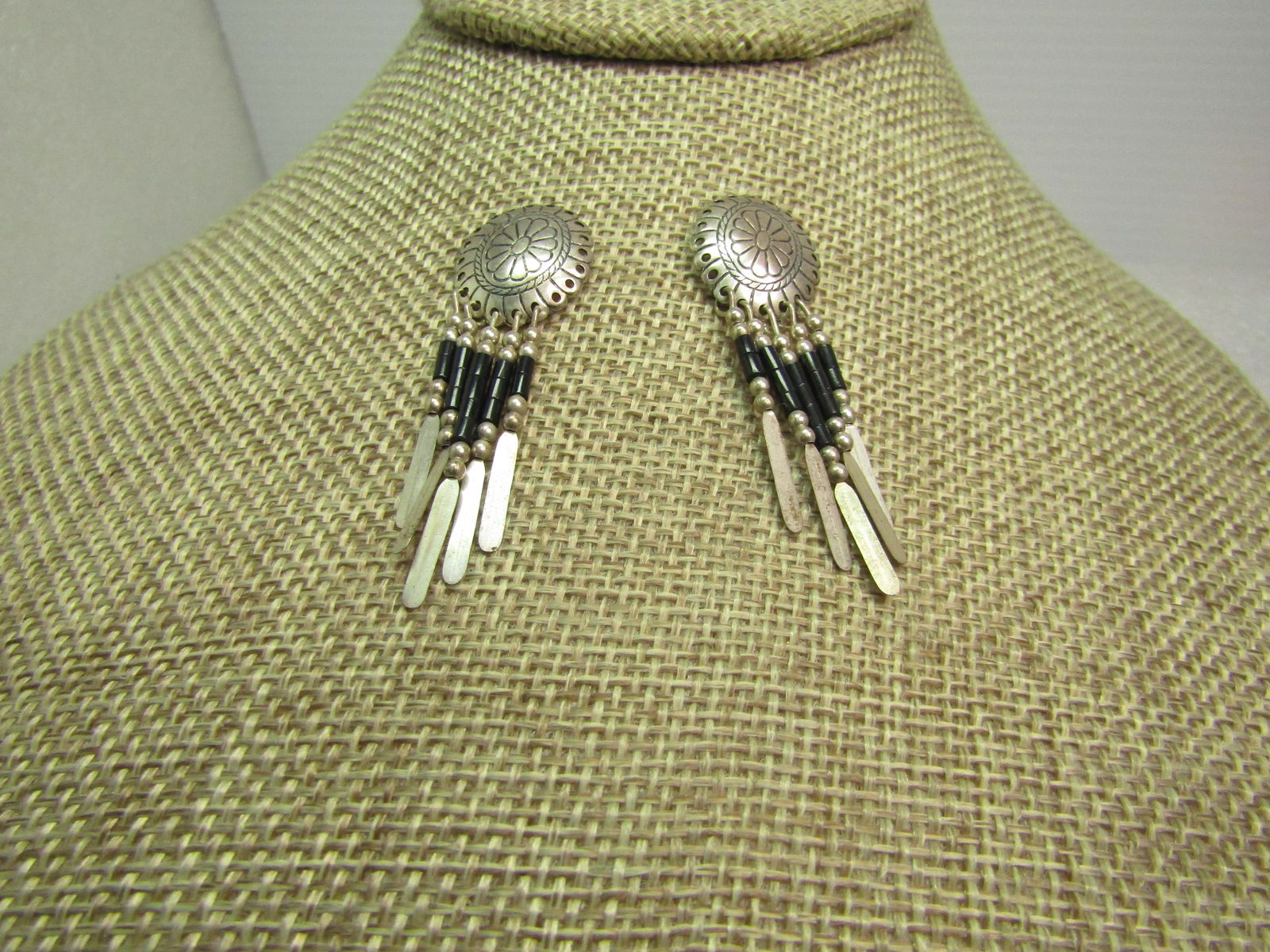 Vintage Sterling Southwestern Concho Dangle Earrings, Pierced, 1980's-1990's (1 of 5)
