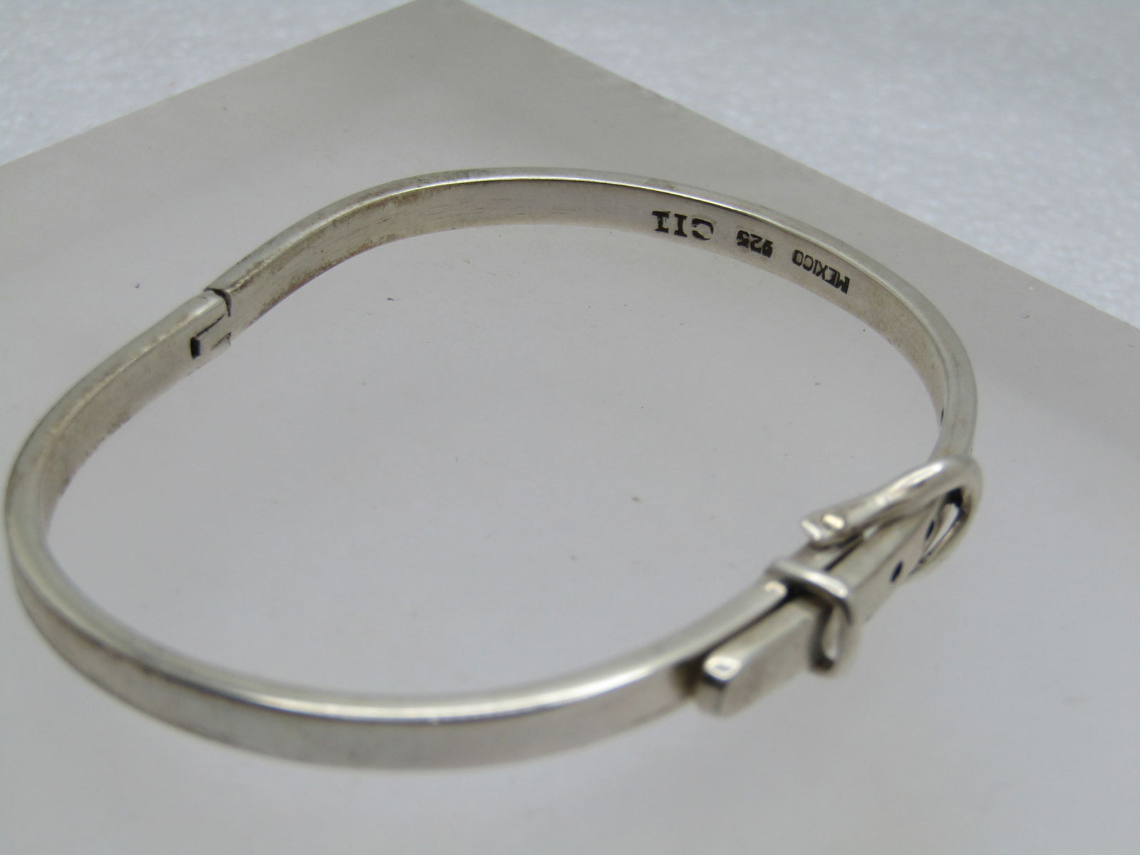 Vintage Sterling Belt Bangle Bracelet, Mexico Modernist, Signed CII, 1970's-1980's, 6.25"-7" - 3