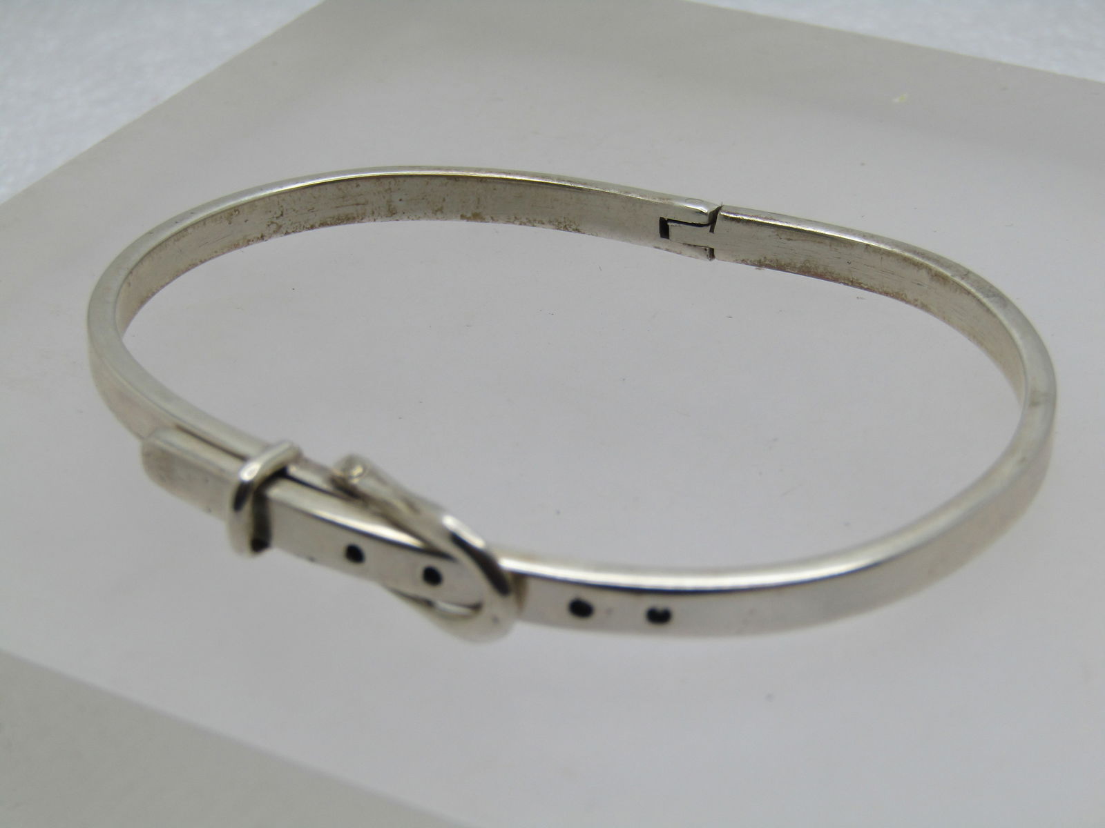 Vintage Sterling Belt Bangle Bracelet, Mexico Modernist, Signed CII, 1970's-1980's, 6.25"-7" - 4