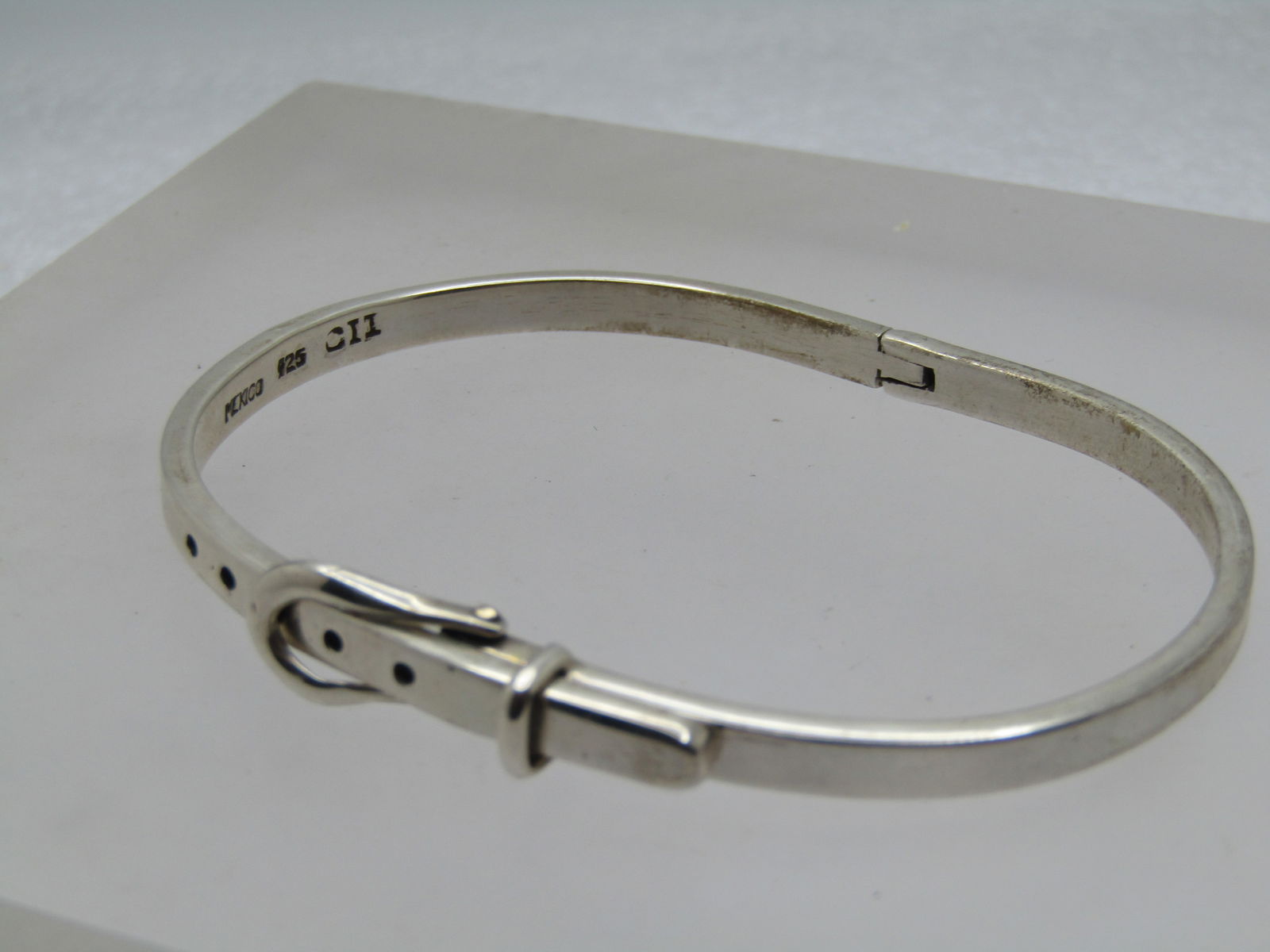 Vintage Sterling Belt Bangle Bracelet, Mexico Modernist, Signed CII, 1970's-1980's, 6.25"-7" - 5