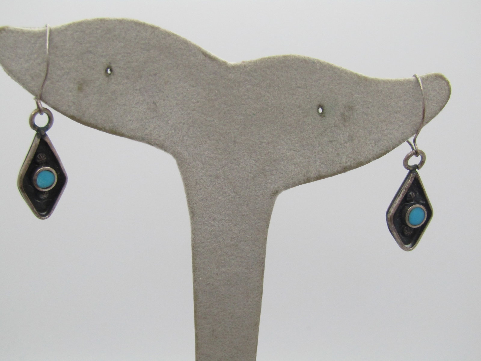 Vintage Sterling Southwestern Turquoise Earrings, 1960's-1970's.: Title: Vintage Sterling Southwestern Turquoise Earrings, 1960's-1970's. Description: Vintage Sterling Southwestern Turquoise Earrings, 1960's-1970's. Pierced, Drop, Appx. 1-5/8" long with locking