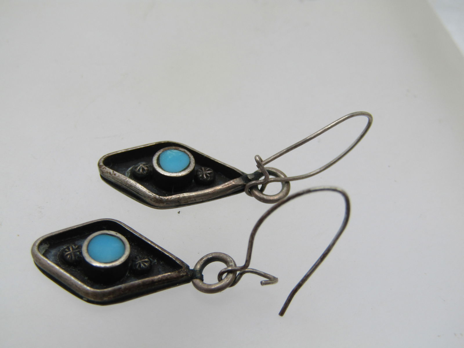 Vintage Sterling Southwestern Turquoise Earrings, 1960's-1970's. - 6