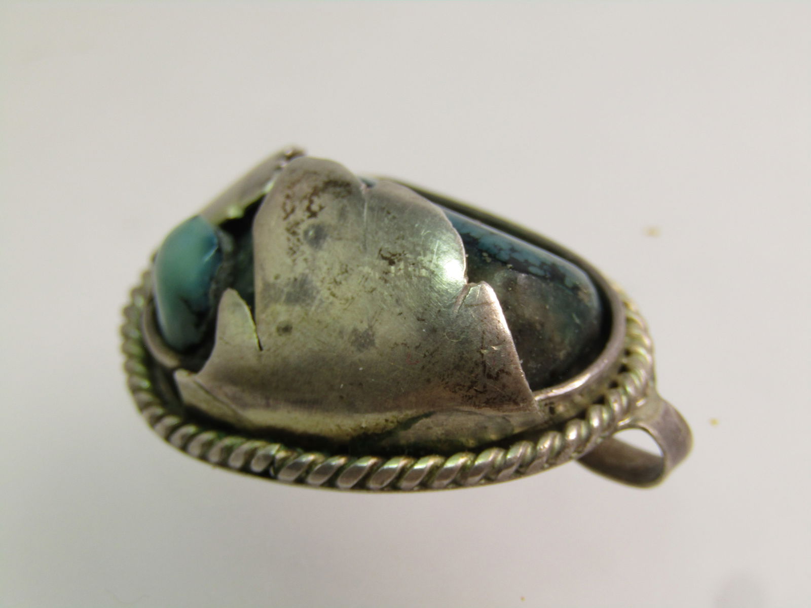 Vintage Sterling Southwestern Turquoise Mixed Stone Pendant, 1960's-1970's - 2