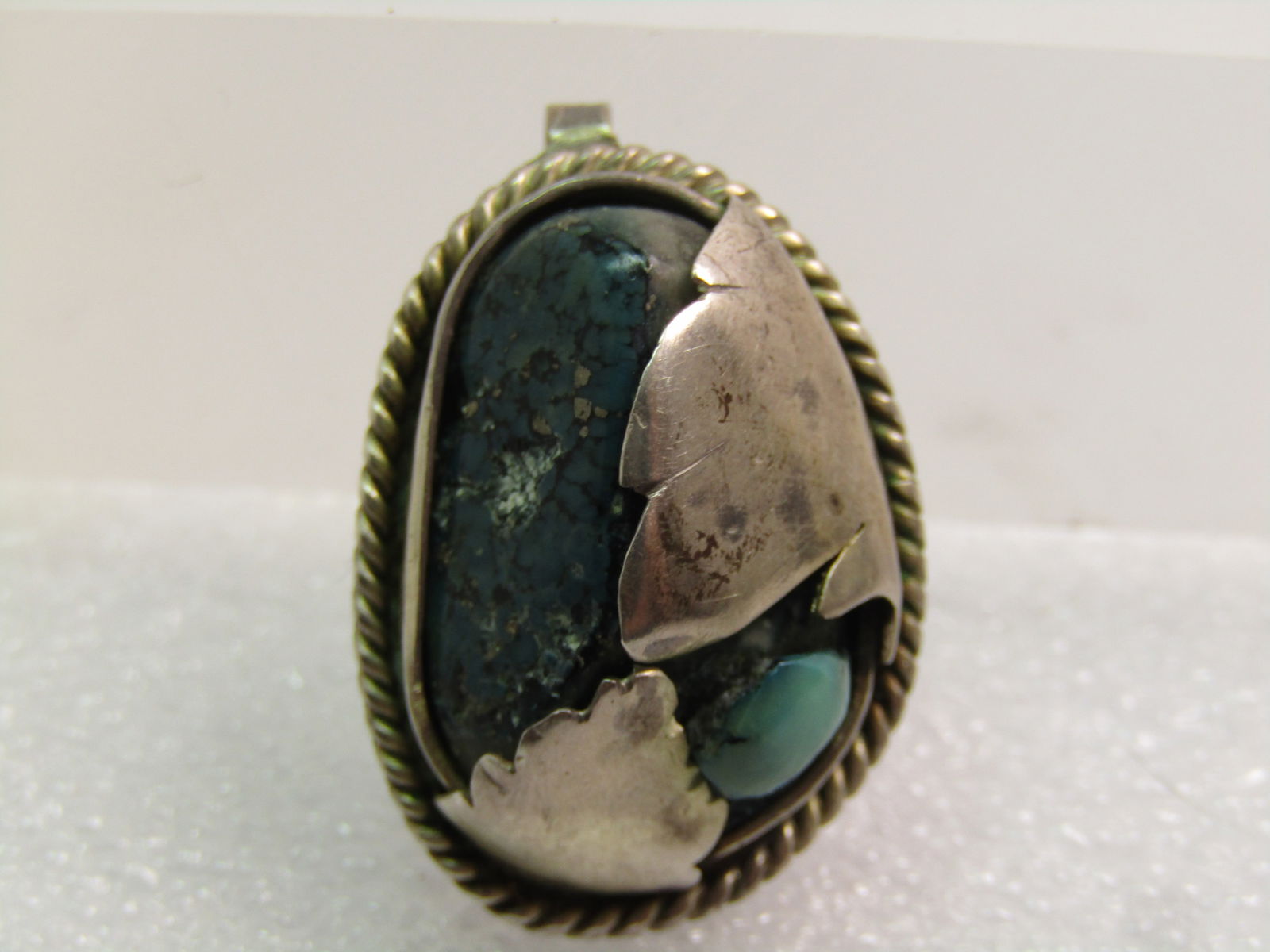Vintage Sterling Southwestern Turquoise Mixed Stone Pendant, 1960's-1970's - 5