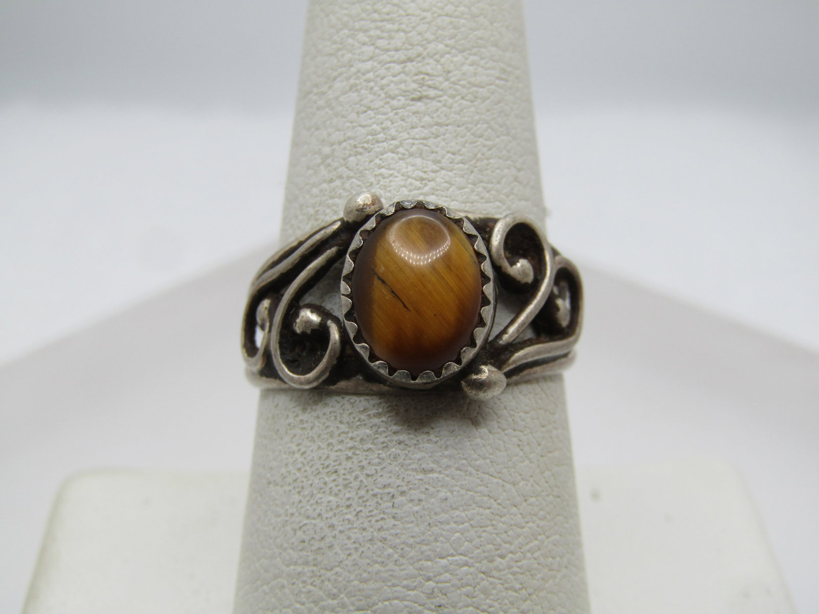 Vintage Sterling Southwestern Tiger's Eye Ring, Sz. 8, 1960's-1970's (1 of 7)