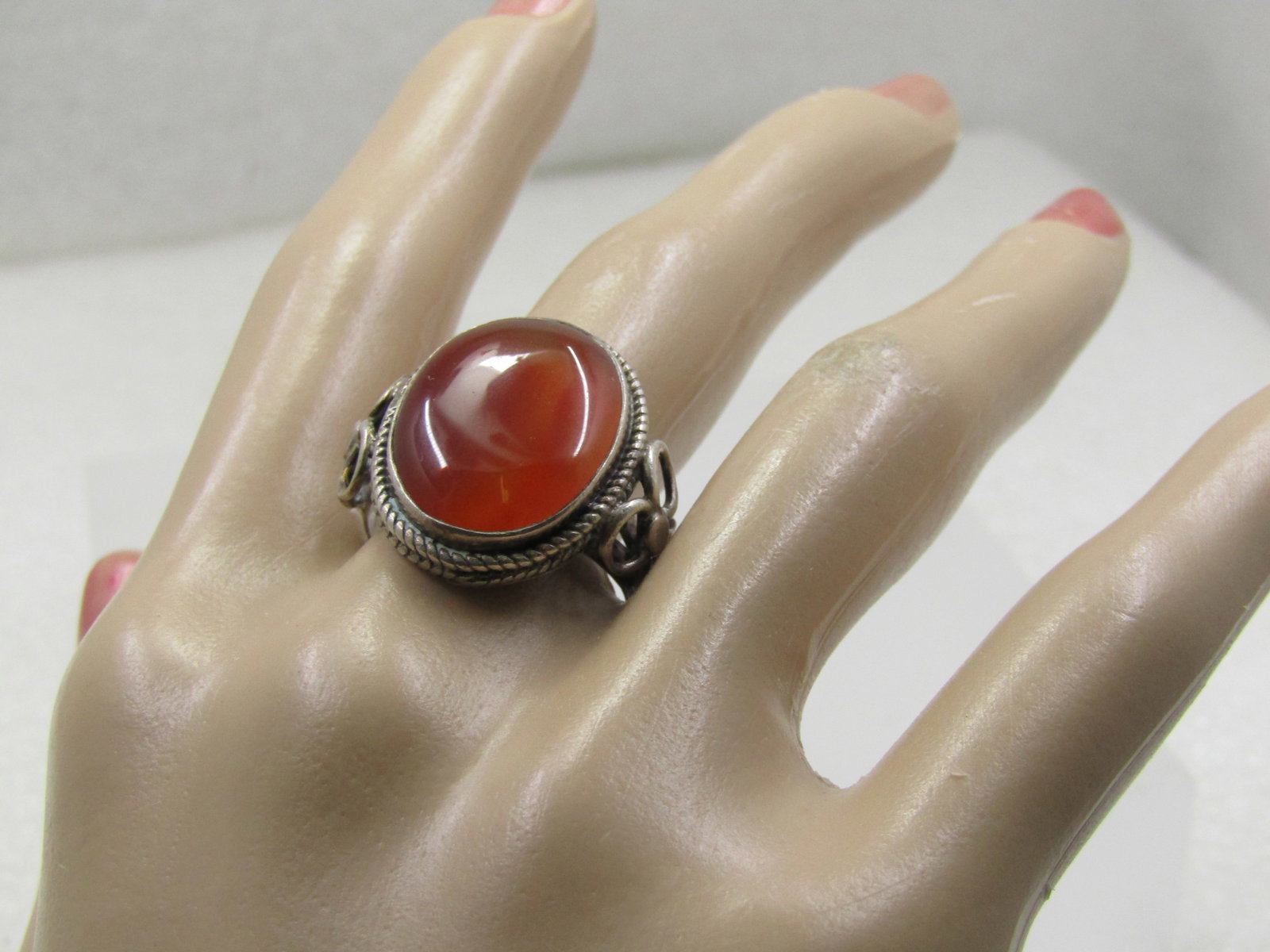 Vintage Sterling Carnelian Ring, Sz. 10.25, Southwestern/Boho, 1960's-1970's. - 8