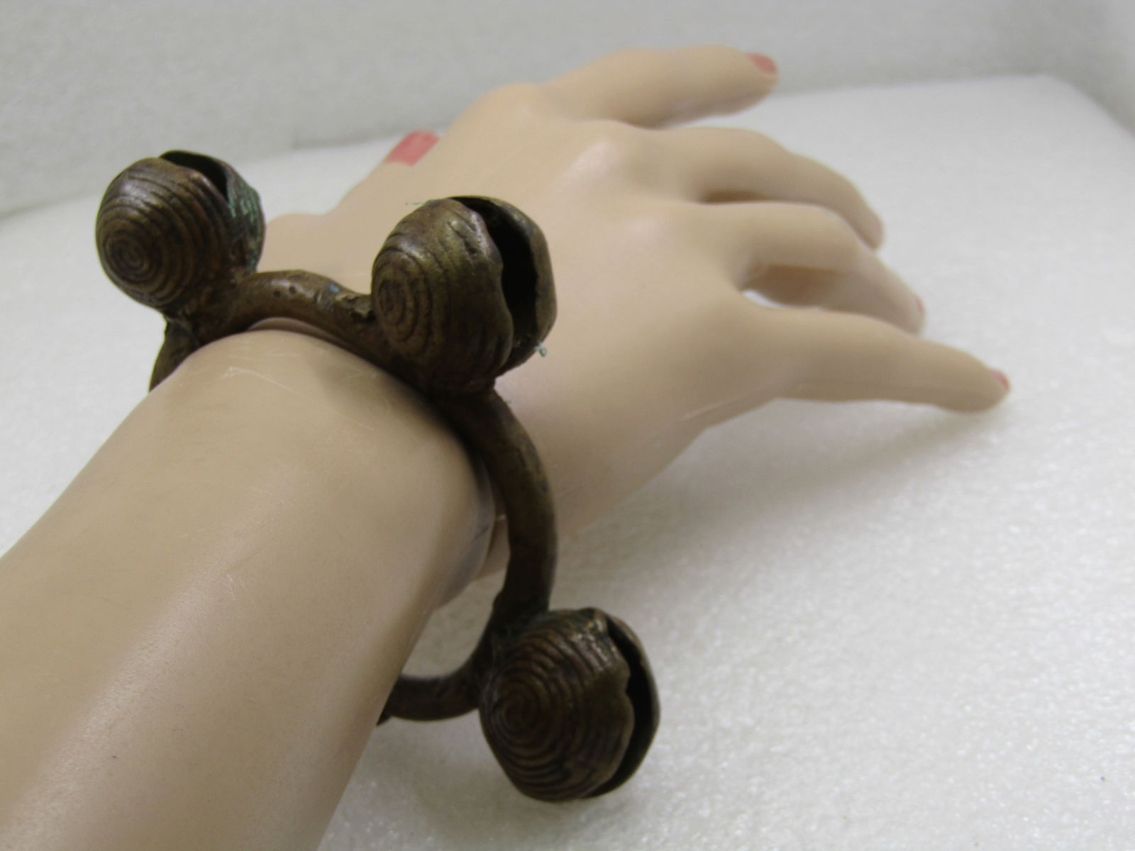 Antique African Tribal Bronze Bell Cuff Bracelet, 6.25" - 7