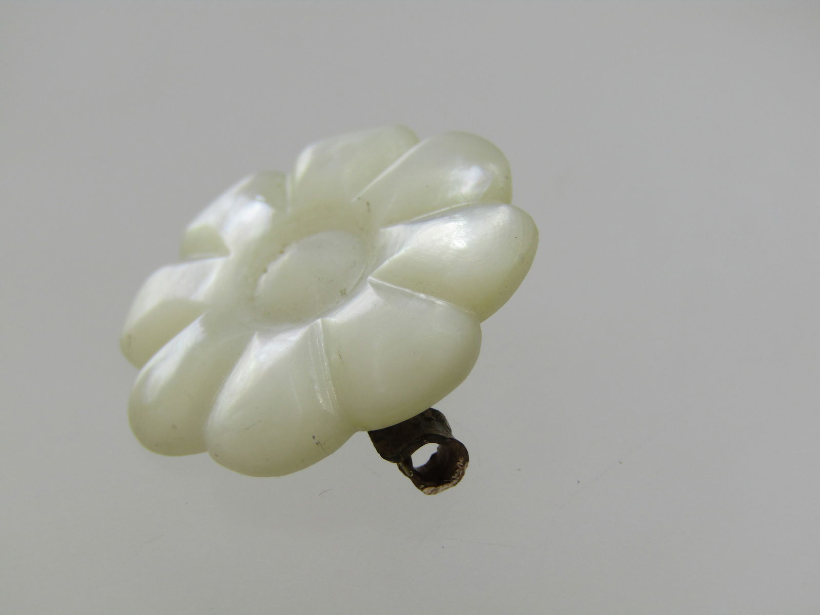 Victorian Carved Mother-of-Pearl Blossom Brooch, C-Clasp, 3/4" - 2