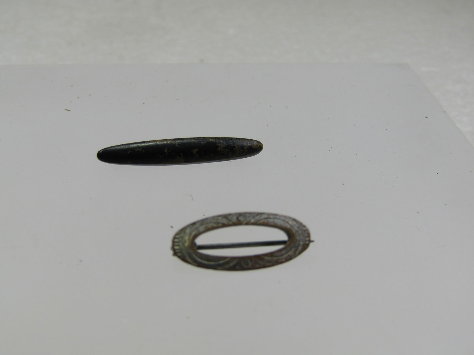 Antique Pair Lingerie Pins, Black Enameled & Silver Tone, 1800's-early 1900's - 2