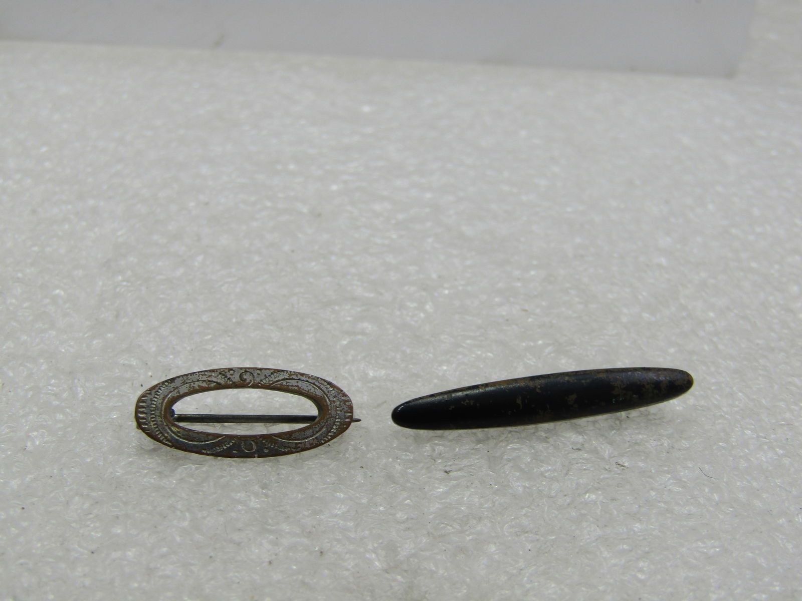 Antique Pair Lingerie Pins, Black Enameled & Silver Tone, 1800's-early 1900's - 3