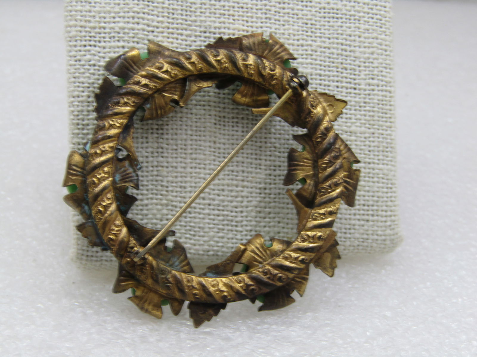 Vintage Green Rose Blossom & Leaves Circle Brooch 1920's-1930's, 2.25" - 6