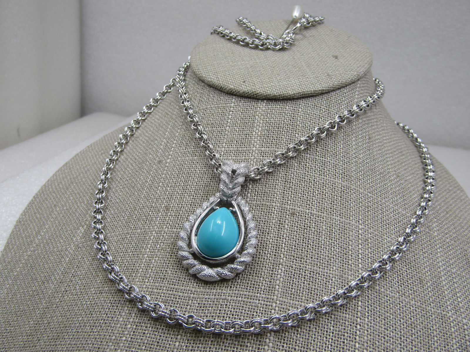 Vintage Faux Turquoise Necklace Avon, 18"-22", Double Strand - 2