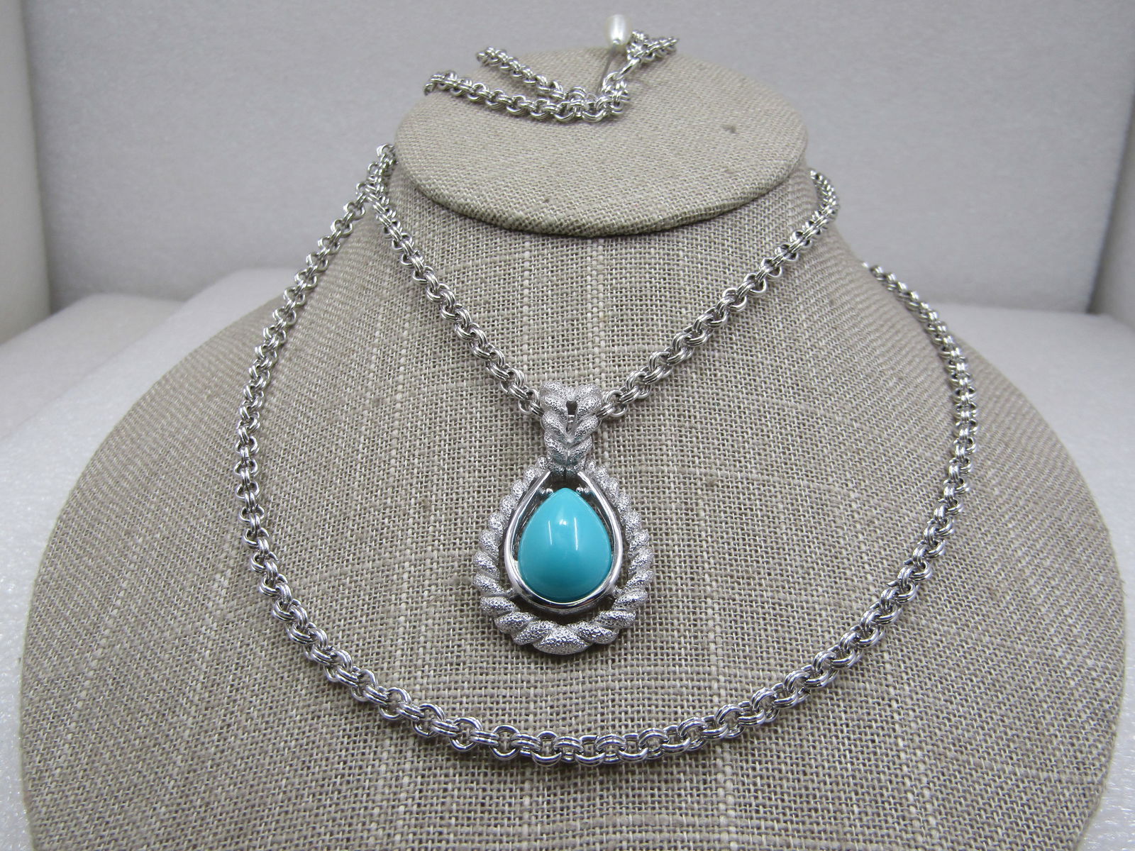 Vintage Faux Turquoise Necklace Avon, 18"-22", Double Strand - 4