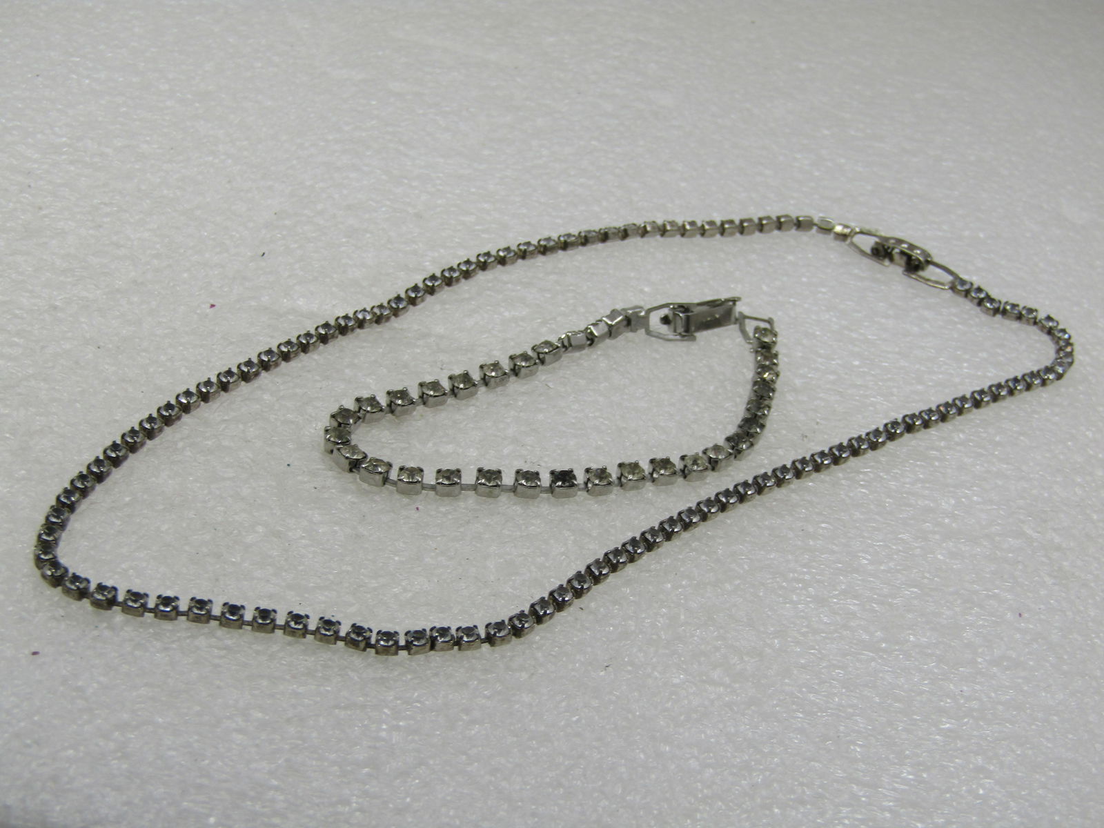 Vintage Rhinestone Chain Necklace & Bracelet Set, 15" and 7" - 2