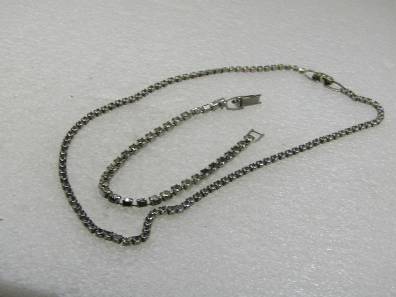 Vintage Rhinestone Chain Necklace & Bracelet Set, 15" and 7" - 3