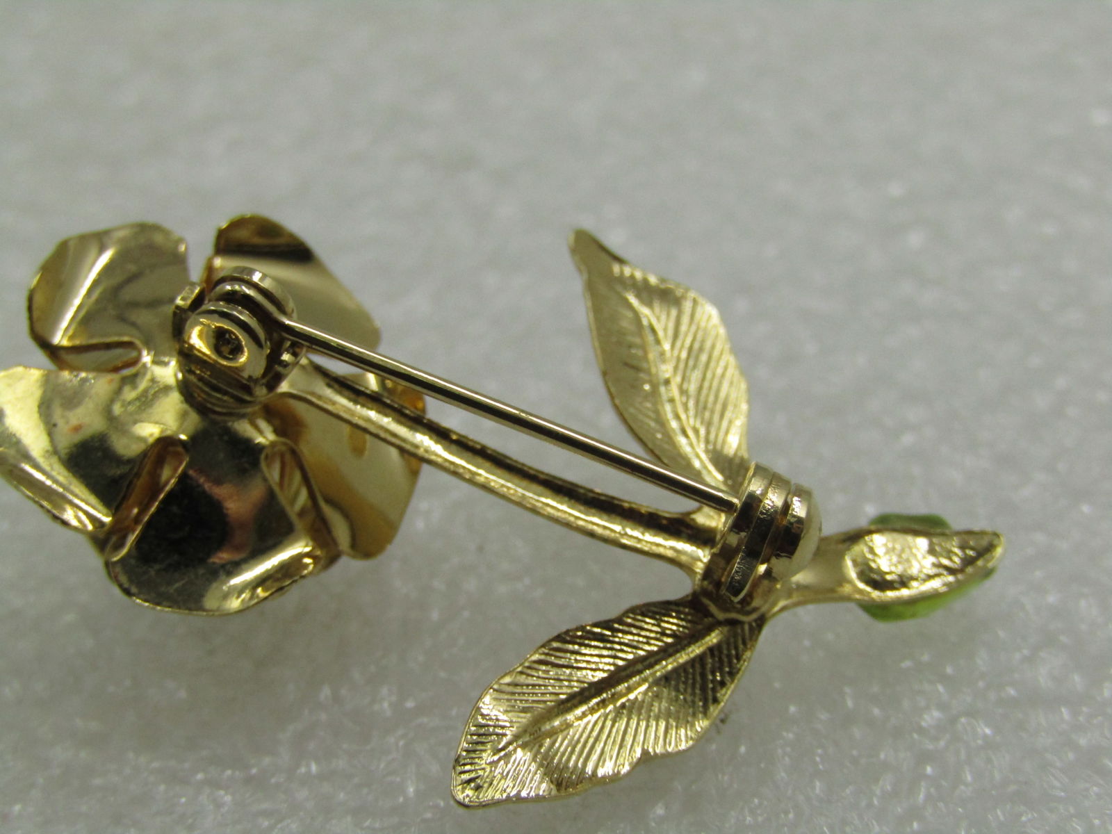 Vintage Rose Brooch, Green Stones, 1960's, 1.5" - 5