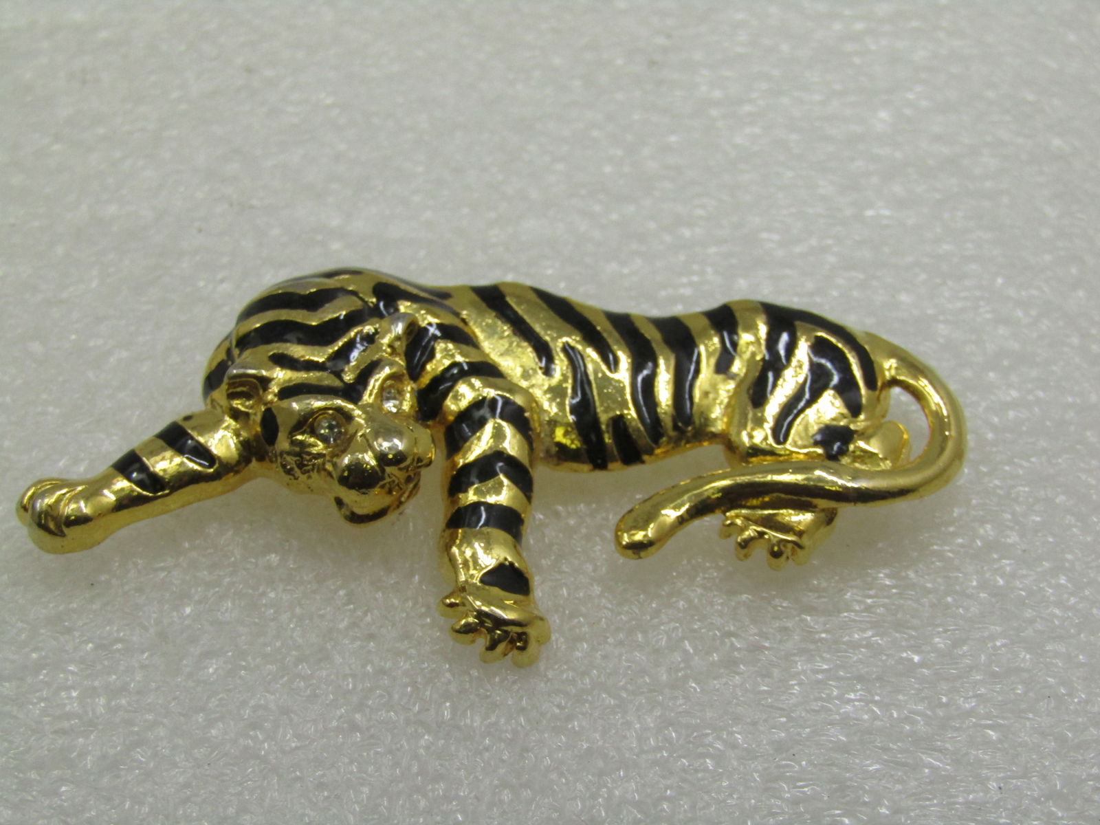 Vintage Black Striped Tiger Brooch, 2.75" by 1.5" - 2