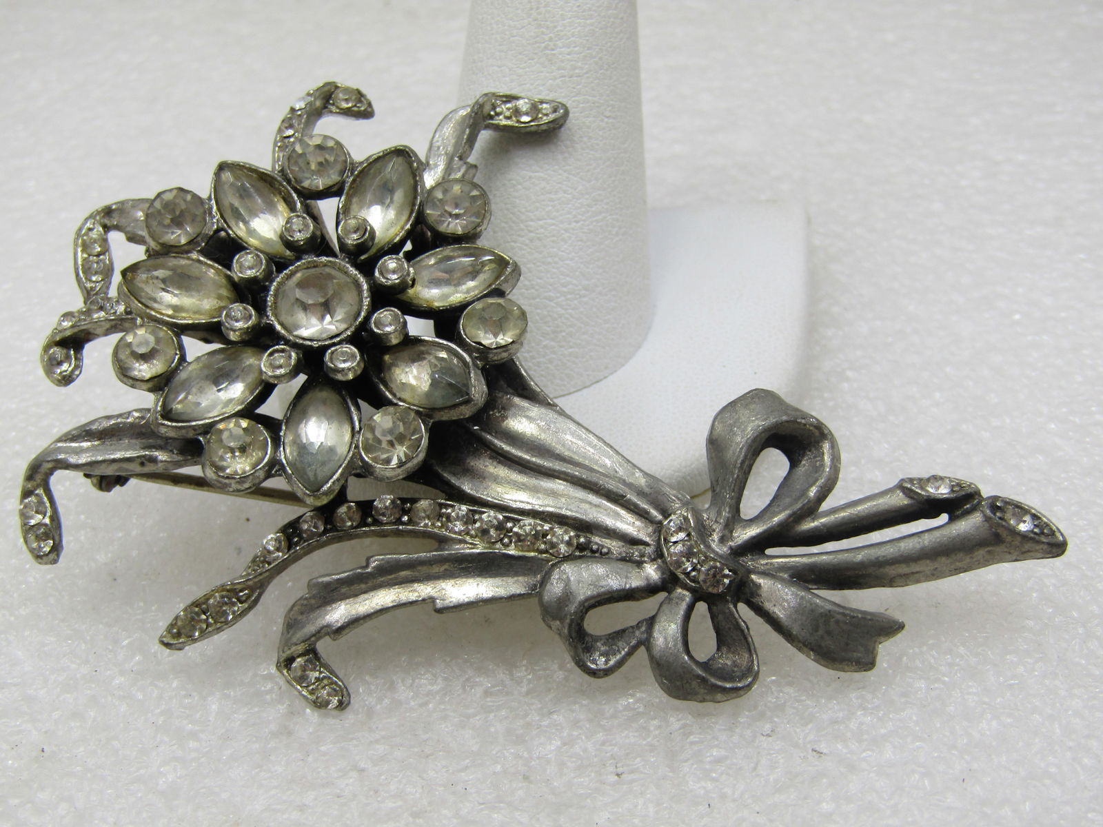 Vintage Rhinestone Bouquet Tall Brooch, 1930's, 3.75" - 7