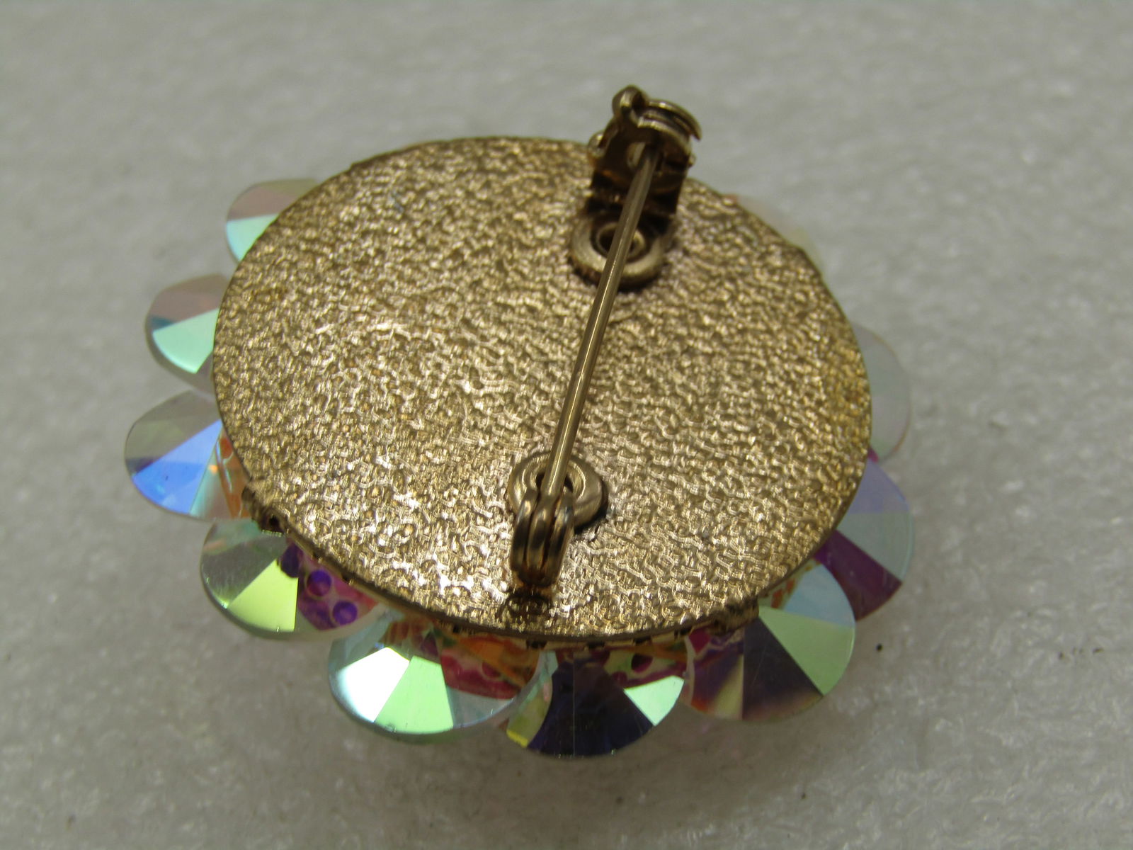 Vintage Rhinestone & Faux Pearl Round Brooch, Aurora Borealis, 1950's- 1960's - 5