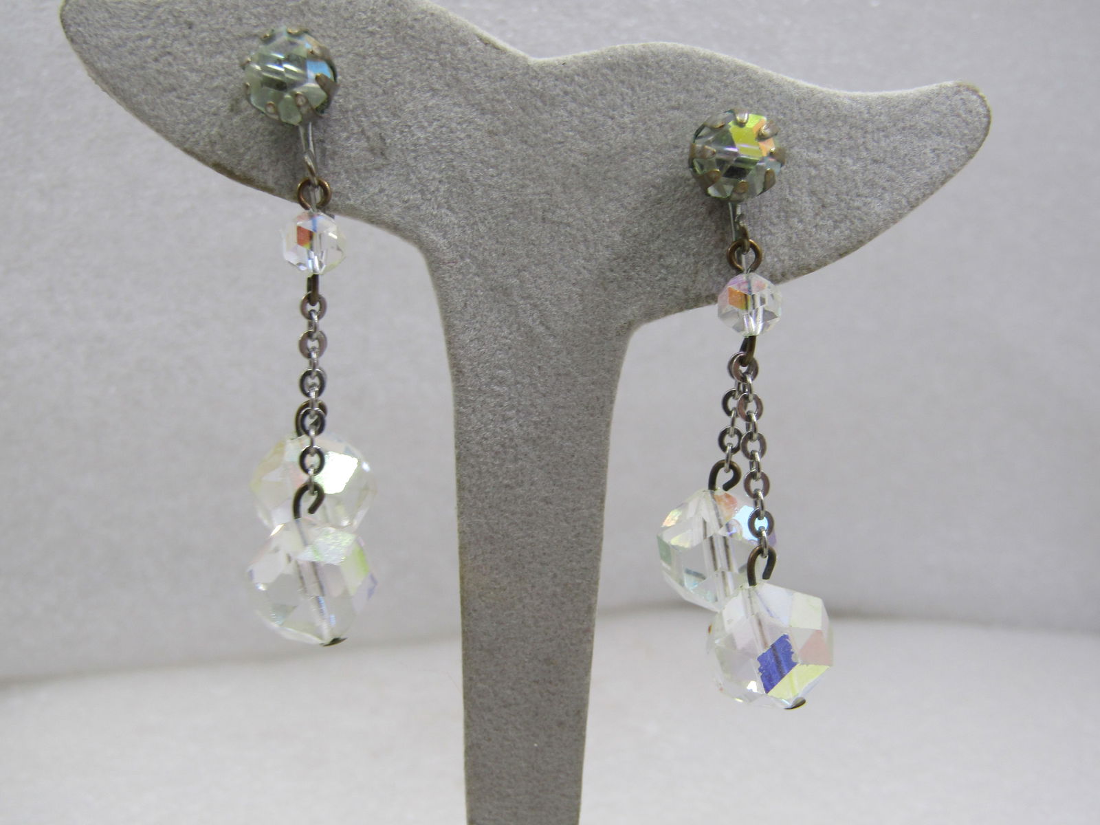 Vintage Crystal Stud and Dangle Beaded Earrings, Clip, 1940's (1 of 6)