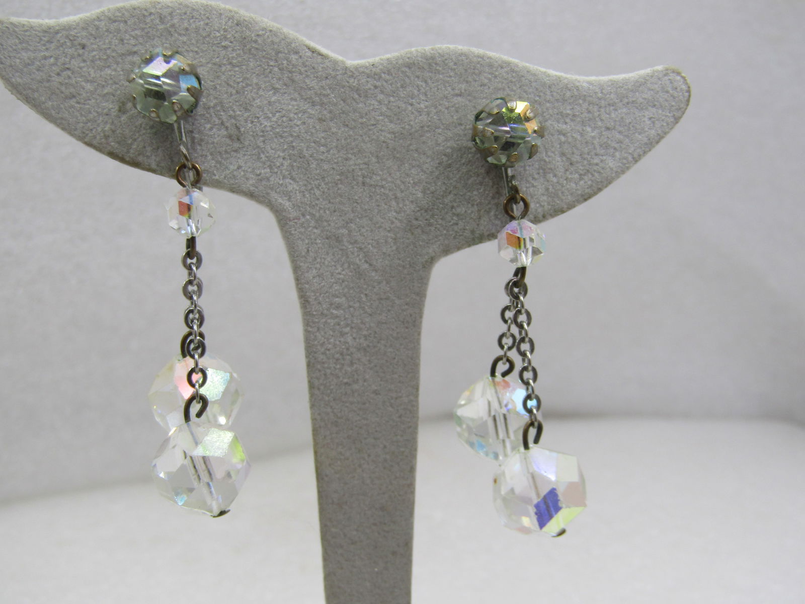 Vintage Crystal Stud and Dangle Beaded Earrings, Clip, 1940's - 2