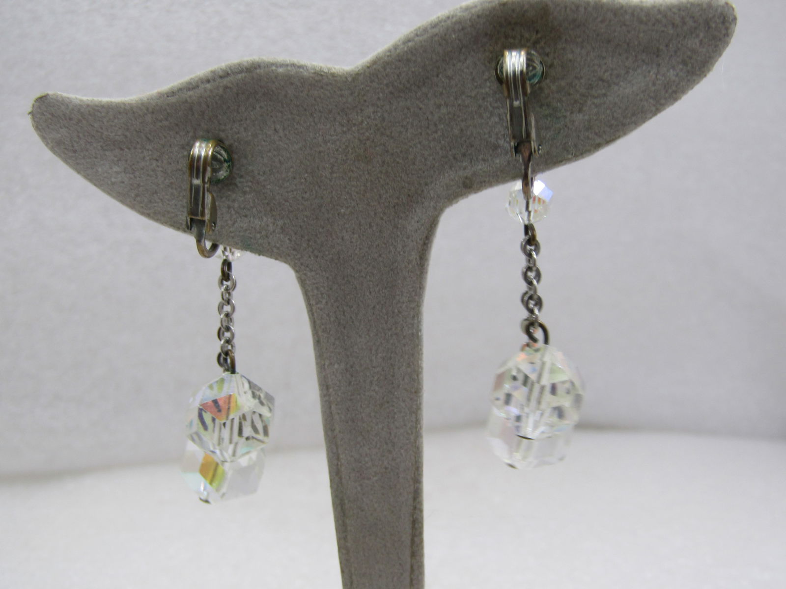 Vintage Crystal Stud and Dangle Beaded Earrings, Clip, 1940's - 4