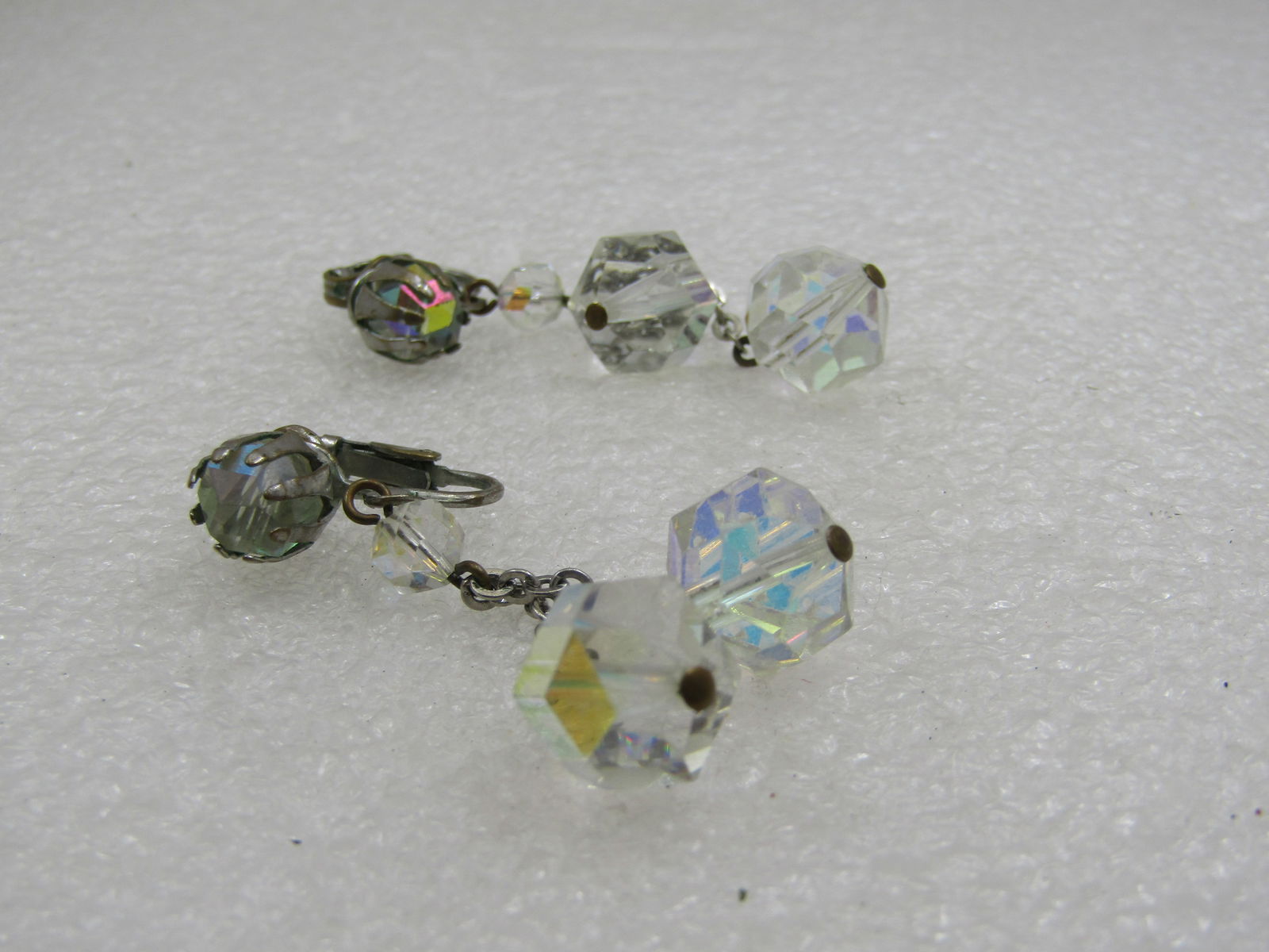 Vintage Crystal Stud and Dangle Beaded Earrings, Clip, 1940's - 5