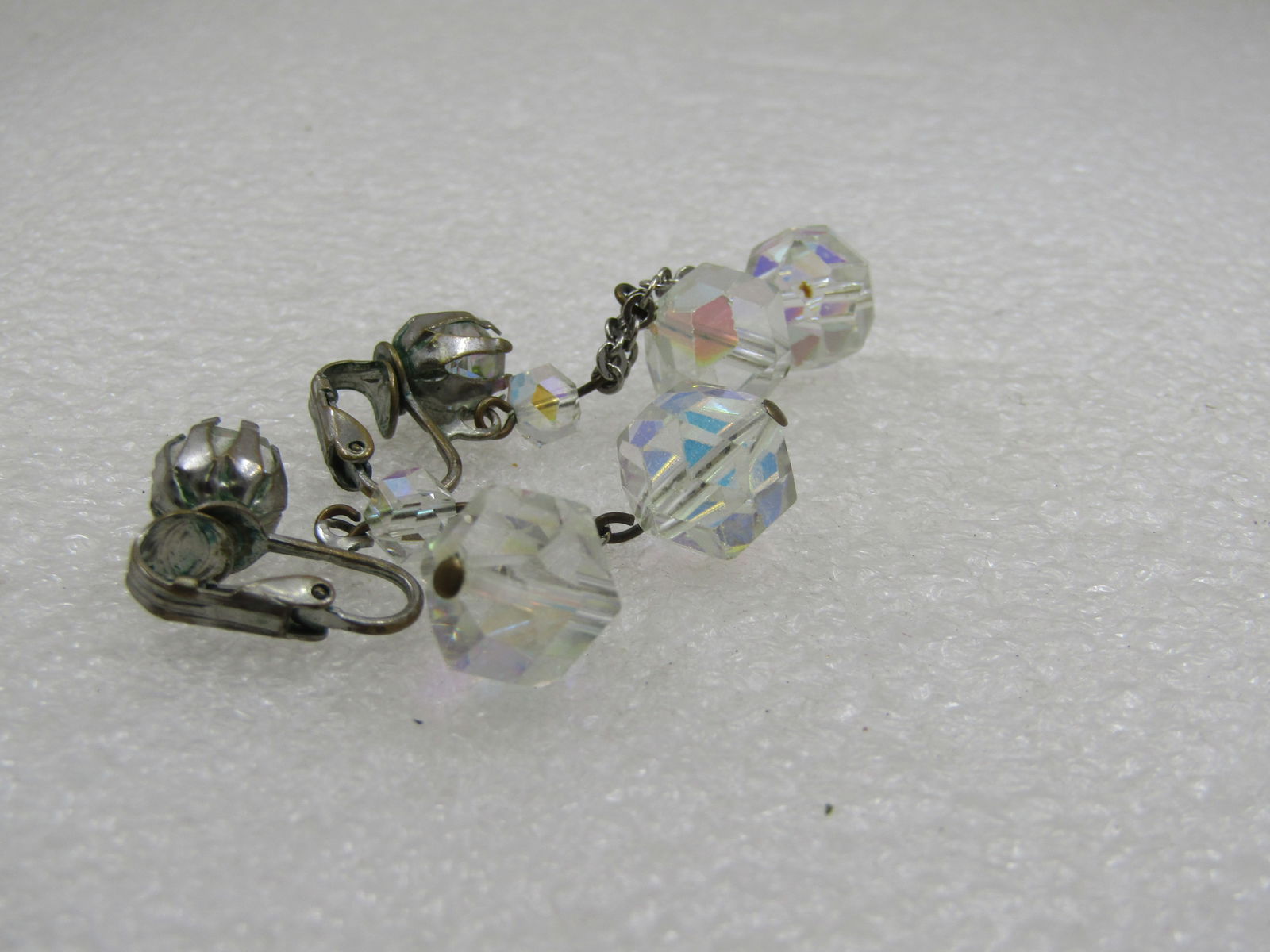Vintage Crystal Stud and Dangle Beaded Earrings, Clip, 1940's - 6