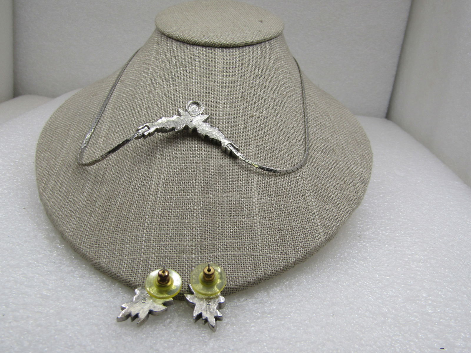 Vintage Faux Marcasite & CZ Necklace & Earrings Set, 18" - 5