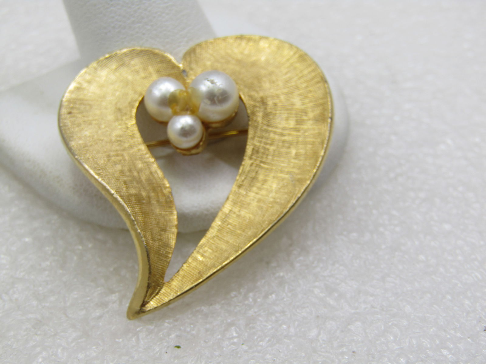 Vintage Heart & Faux Pearl Brooch, Offset Mod Design, 2" - 2