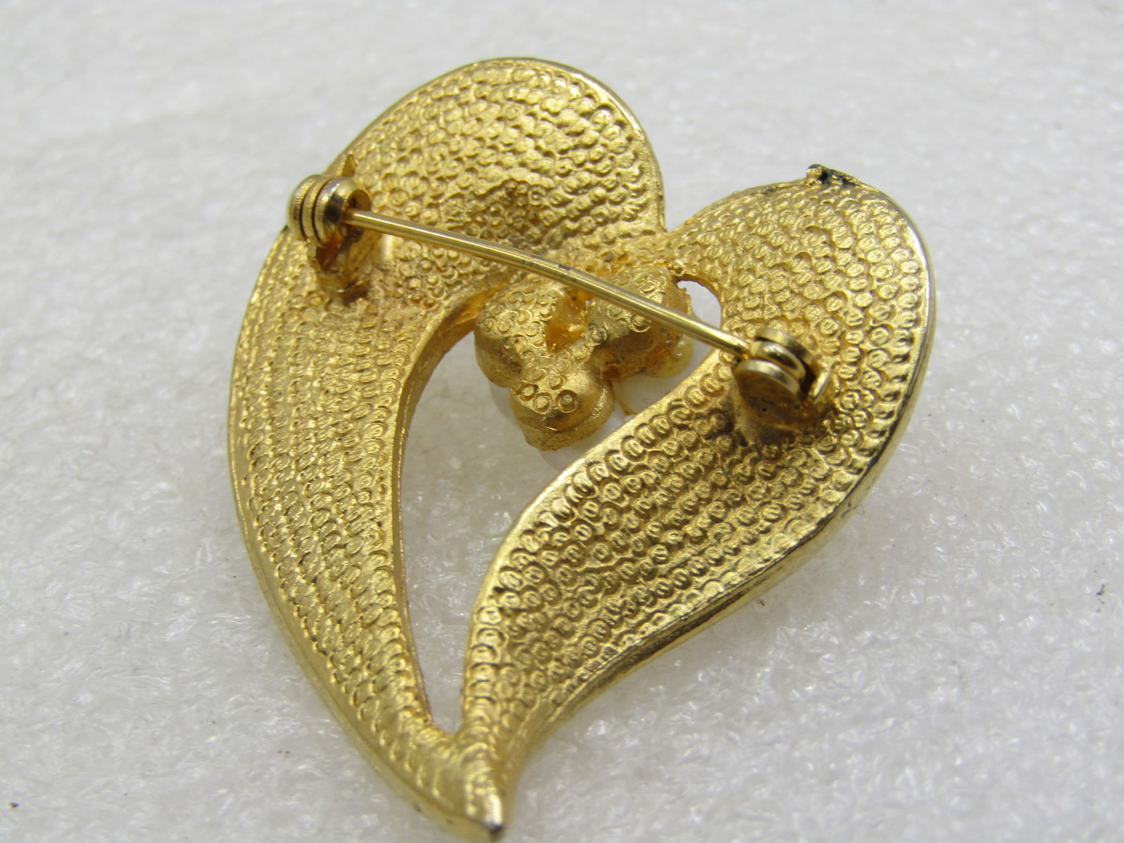 Vintage Heart & Faux Pearl Brooch, Offset Mod Design, 2" - 4