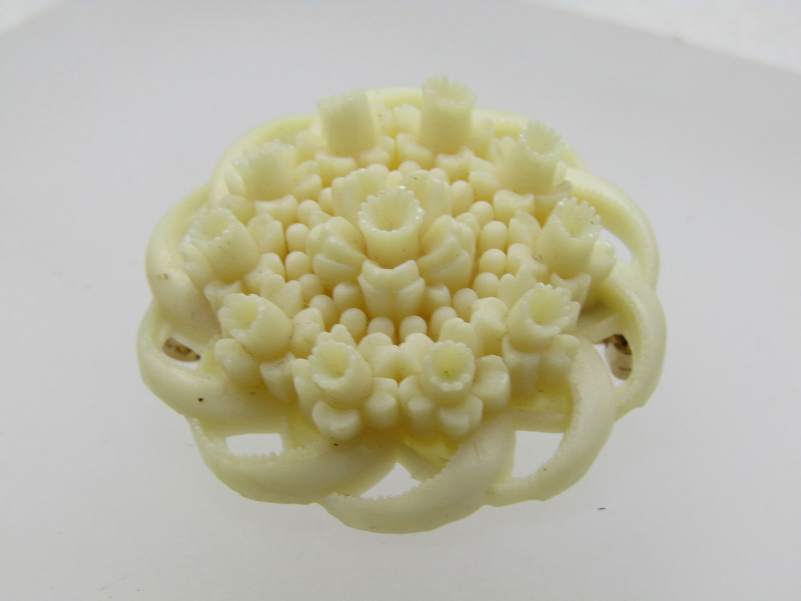 Vintage White Celluloid Spiral Floral Brooch, 1.5", 1950's-1960's - 2